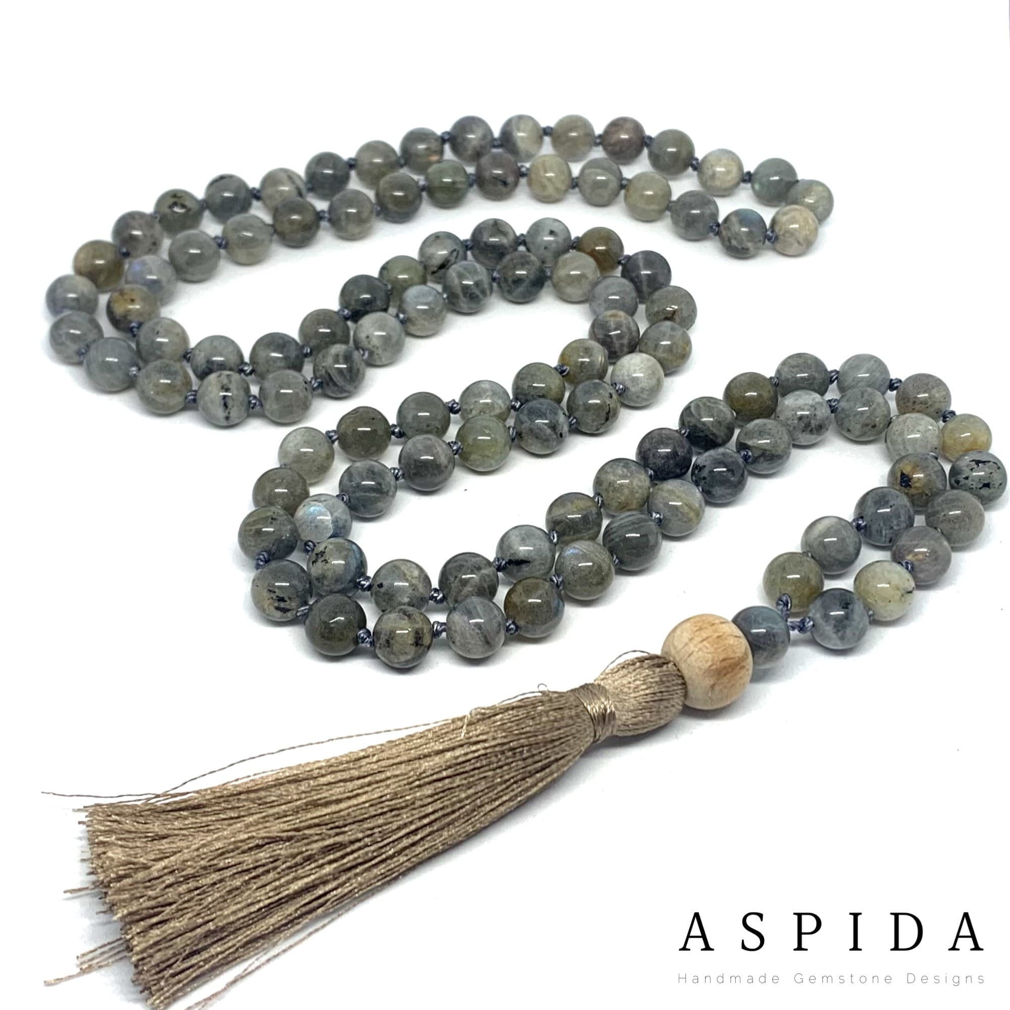Real Labradorite Gemstone Mala Spiritual Necklace, Hand Knotted 108 Mala Beads, 108 Mala Bead, Mala Necklace, JapaMala, Meditation Mala