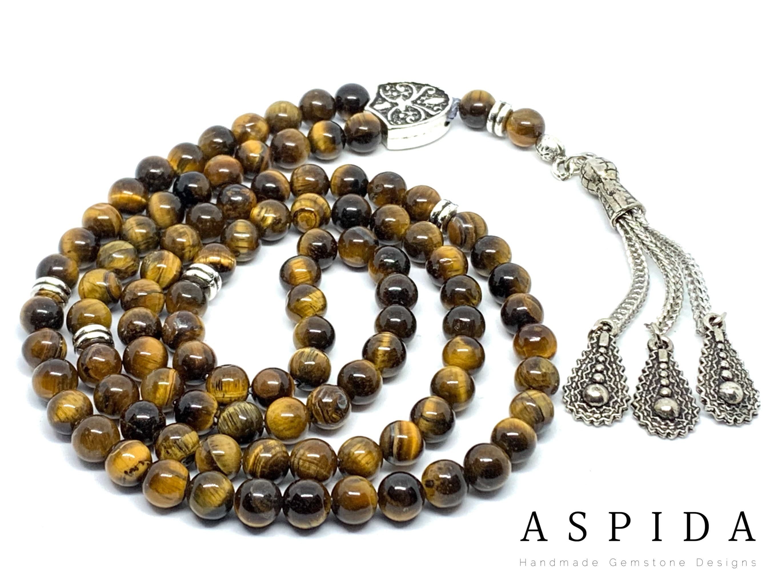 Real Tiger Eyes Gemstone, Islamic Prayer 99 Beads, Tasbih, Tesbih, Misbaha, Tasbeeh, Sibha, Rosary, Tasbih 99, Tasbih Personalized 6mm, Prem - image 3