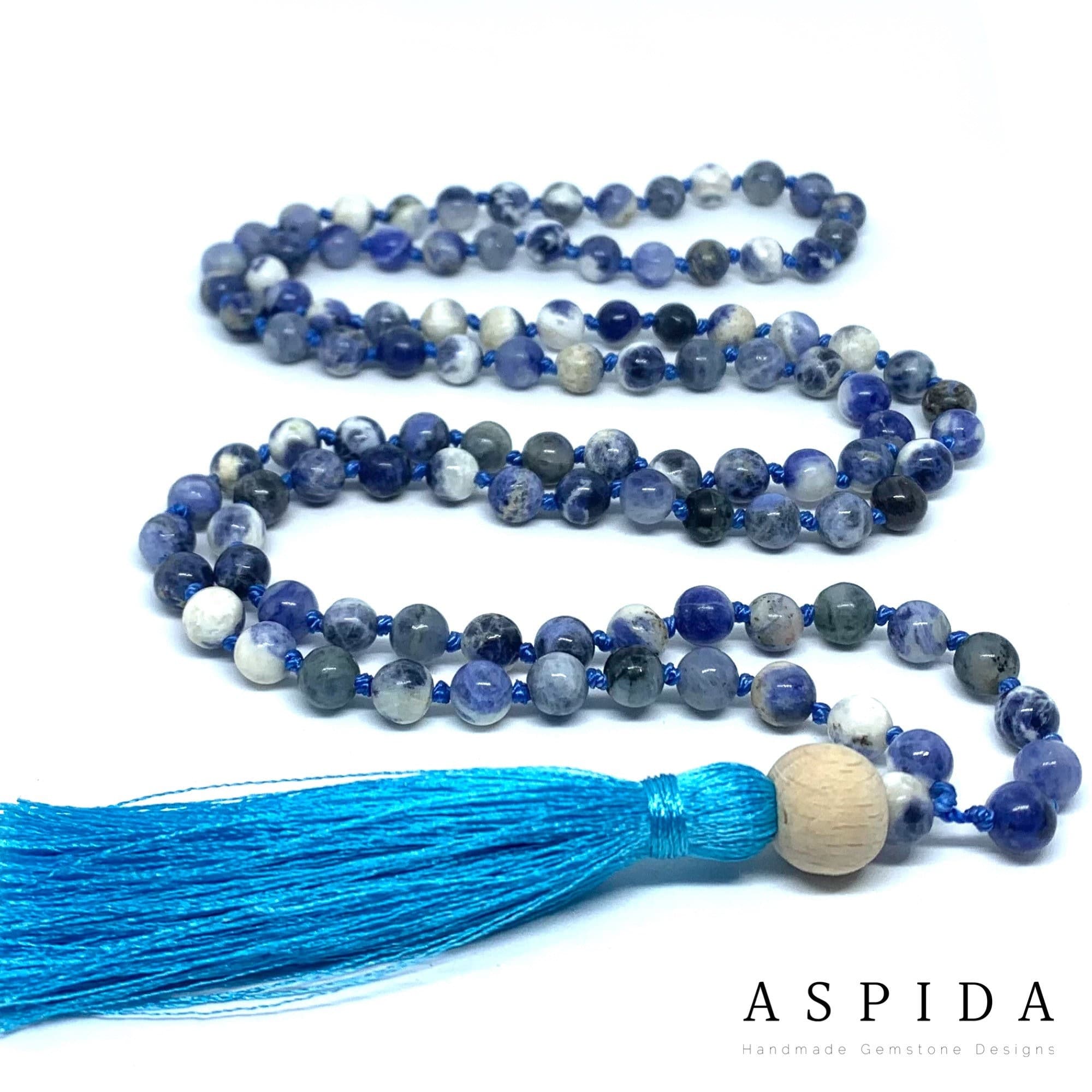 Real Sodalite Gemstone Mala Spiritual Necklace 6mm , Hand Knotted 108 Mala Bead, 108 Mala Beads, Mala Tassel Necklace, Japa Mala, Meditation - image 3