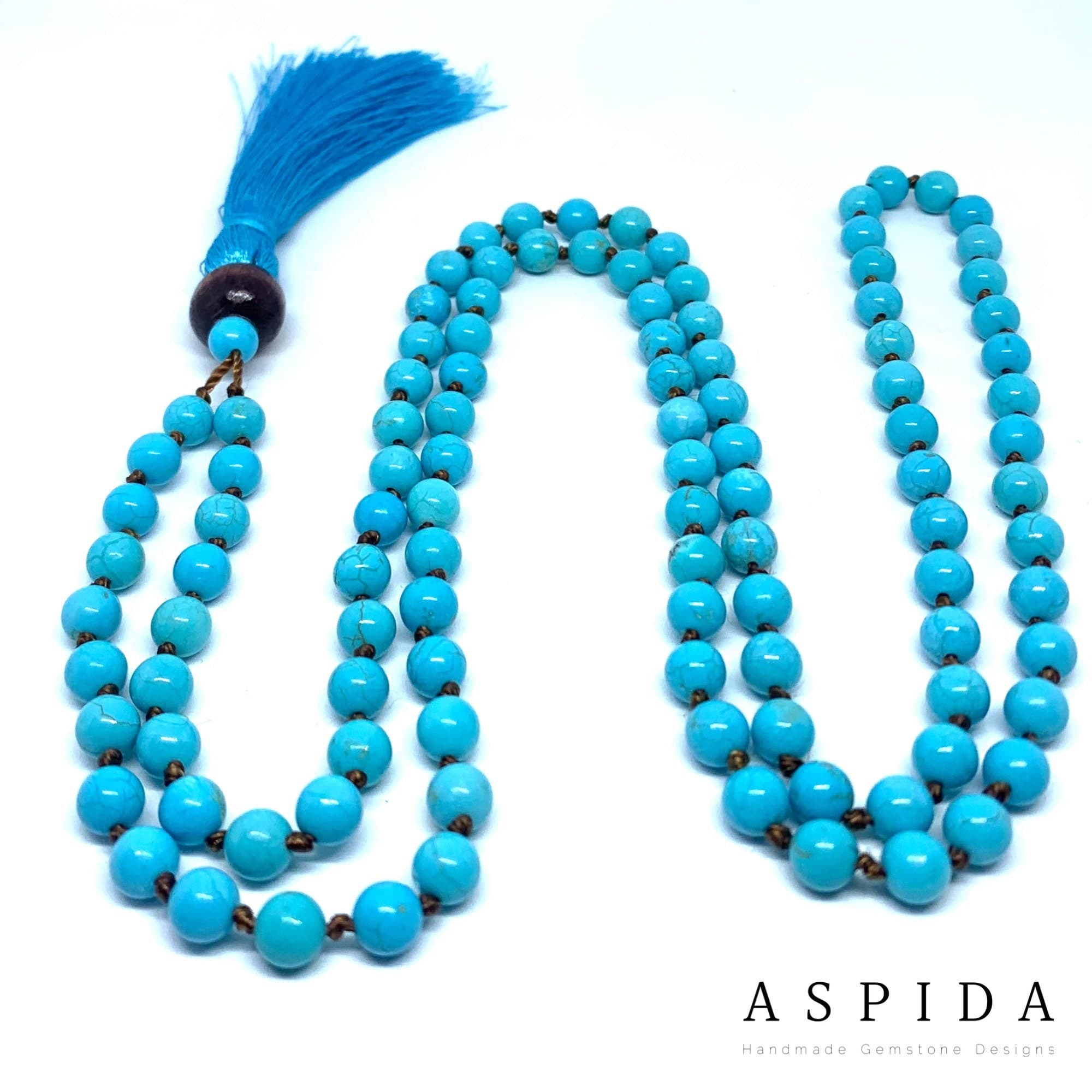 Real Turquoise Gemstone Mala Spiritual Necklace 6mm , Hand Knotted 108 Mala Beads, 108 Mala Bead, Mala Tassel Necklace, JapaMala, Meditation - image 4