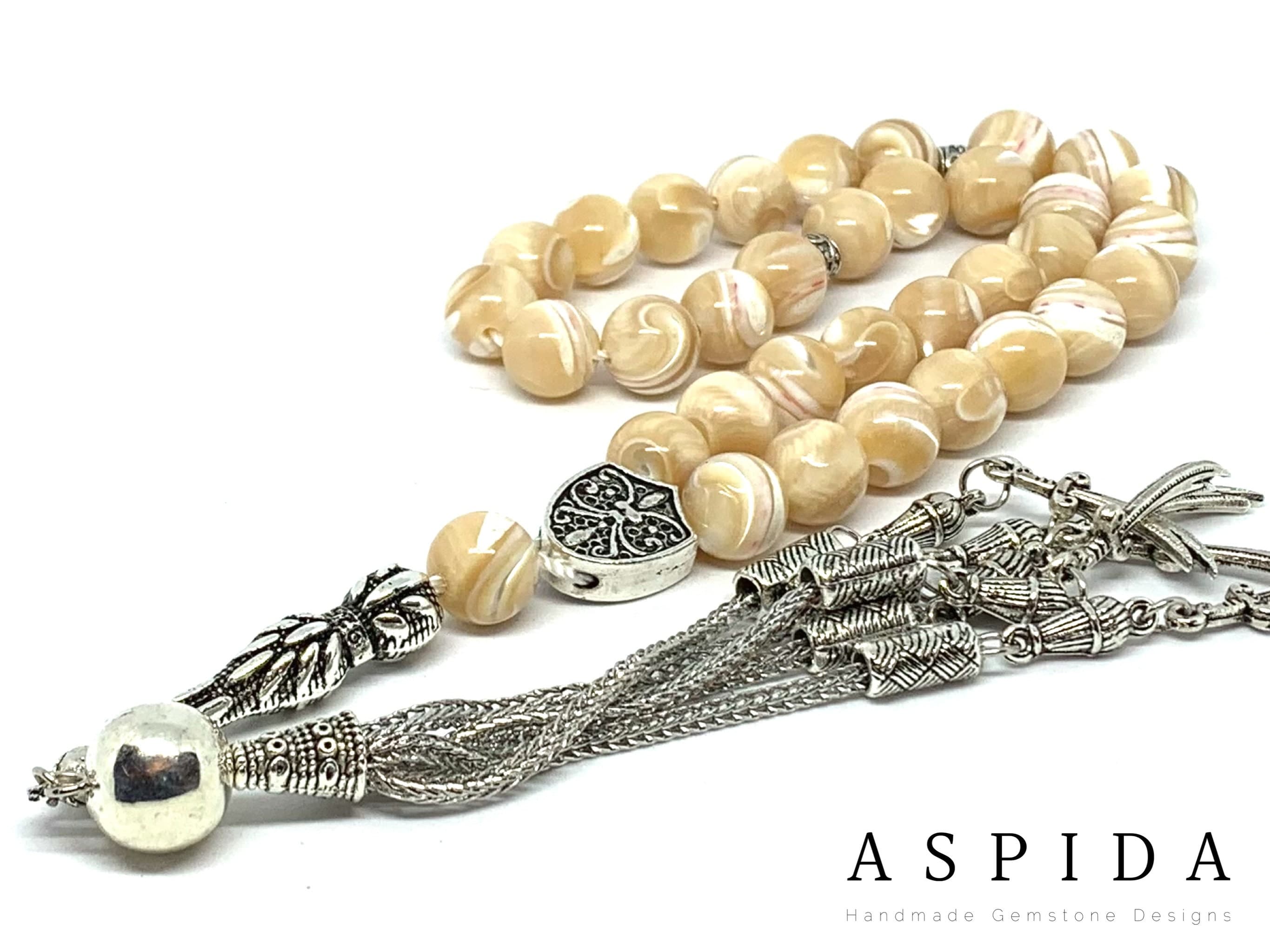 Real Mother Of Pearl Gemstone, Islamic Prayer 33 Beads, Tasbih, Tesbih, Misbaha, Tasbeeh, Sibha, Rosary, Tasbih 33, Tasbih Personalized 10mm