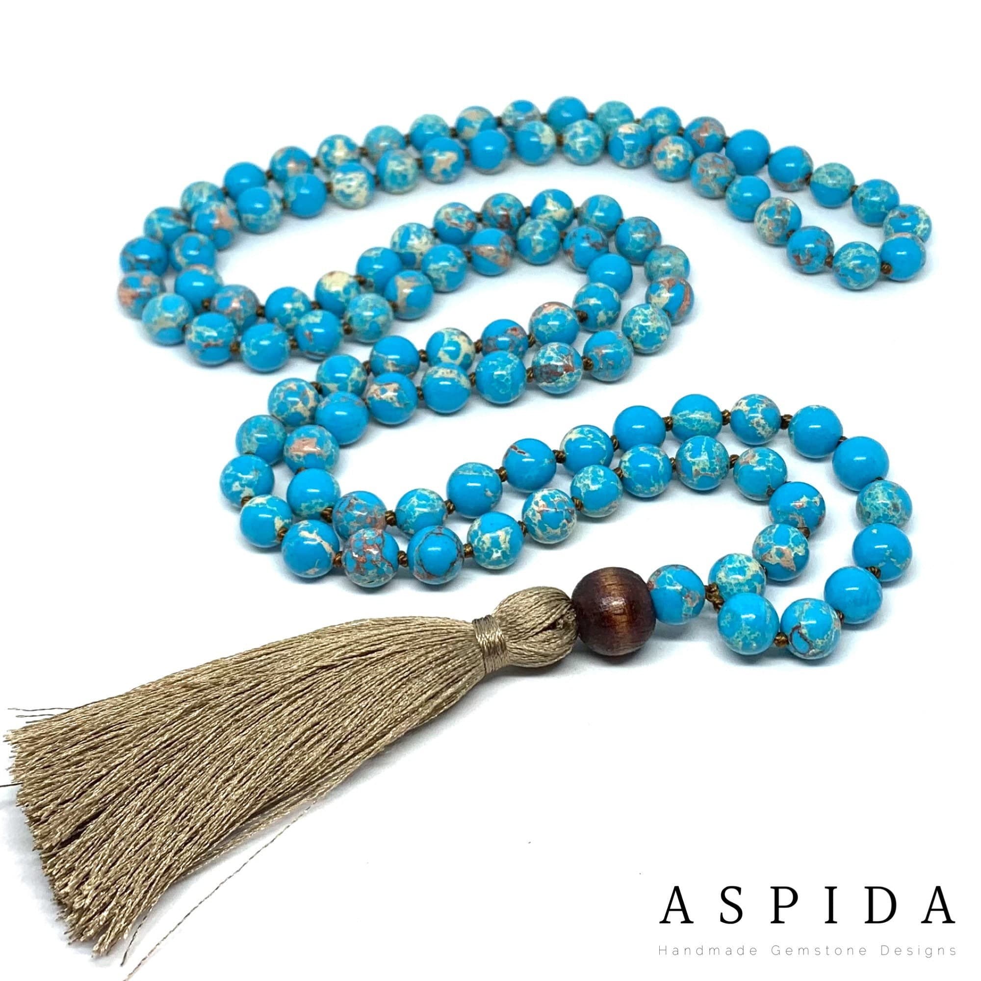 Real Variscite Gemstone Mala Spiritual Necklace, Hand Knotted 108 Mala Beads, 108 Mala Beads, Mala Necklace, Japa Mala, Meditation Mala