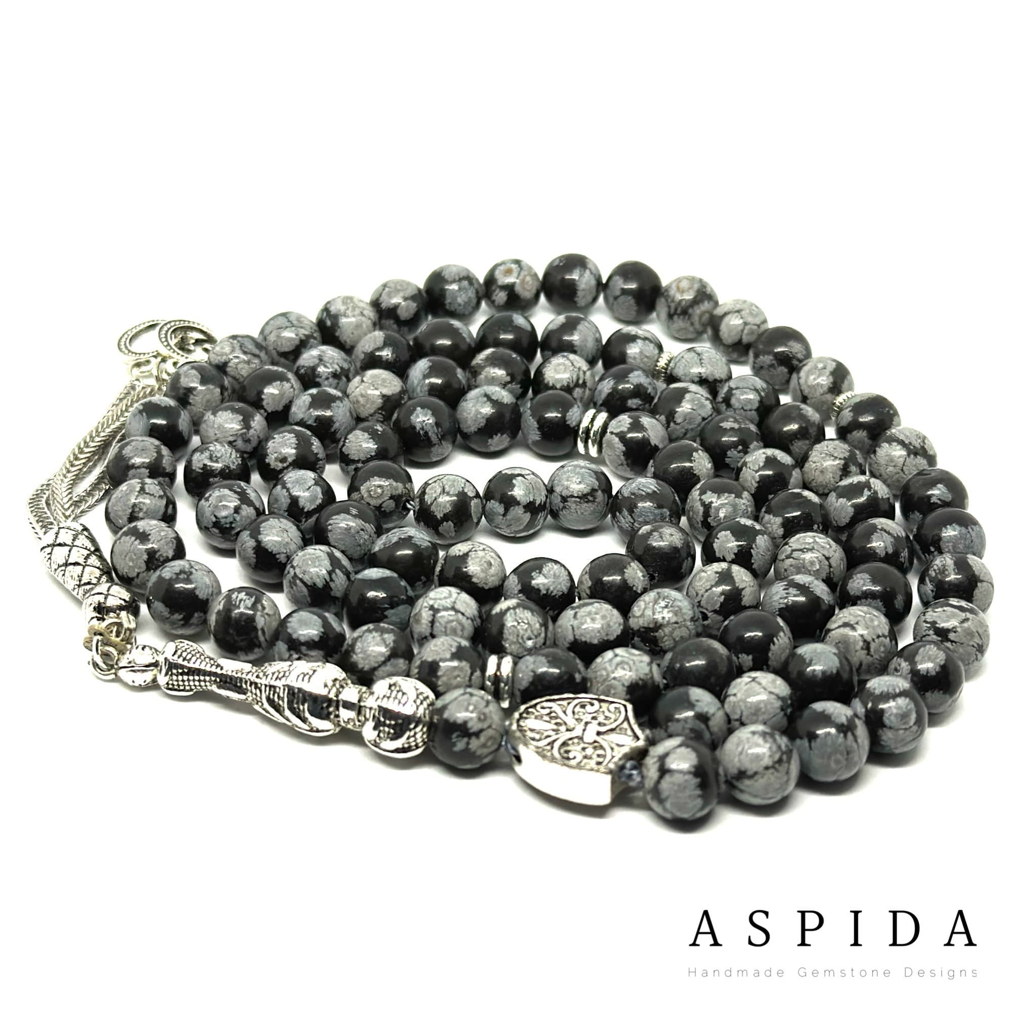 Real Snowflake Obsidian Gemstone, Islamic Prayer 99 Beads, Tasbih, Tesbih, Misbaha, Tasbeeh, Sibha, Rosary, Tasbih 99, Personalized 99 8mm - image 4