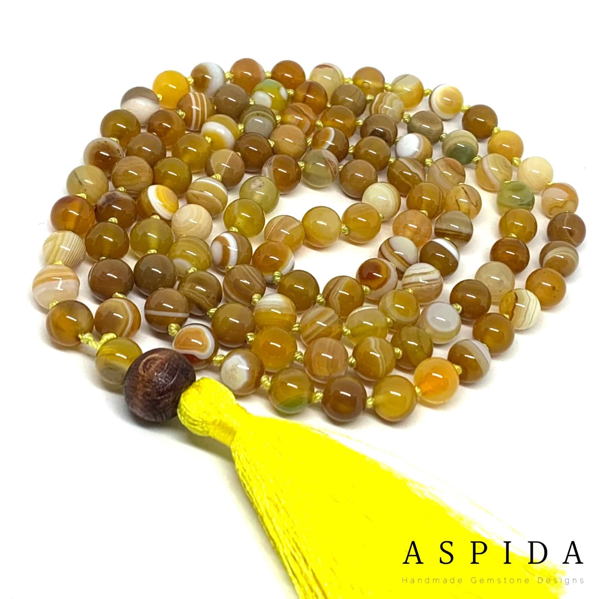 Real Agate Gemstone Mala Healing Necklace, Hand Knotted 108 Mala Beads, 108 Mala Beads, Mala Tassel Necklace, Japa Mala, Meditation Mala - image 4