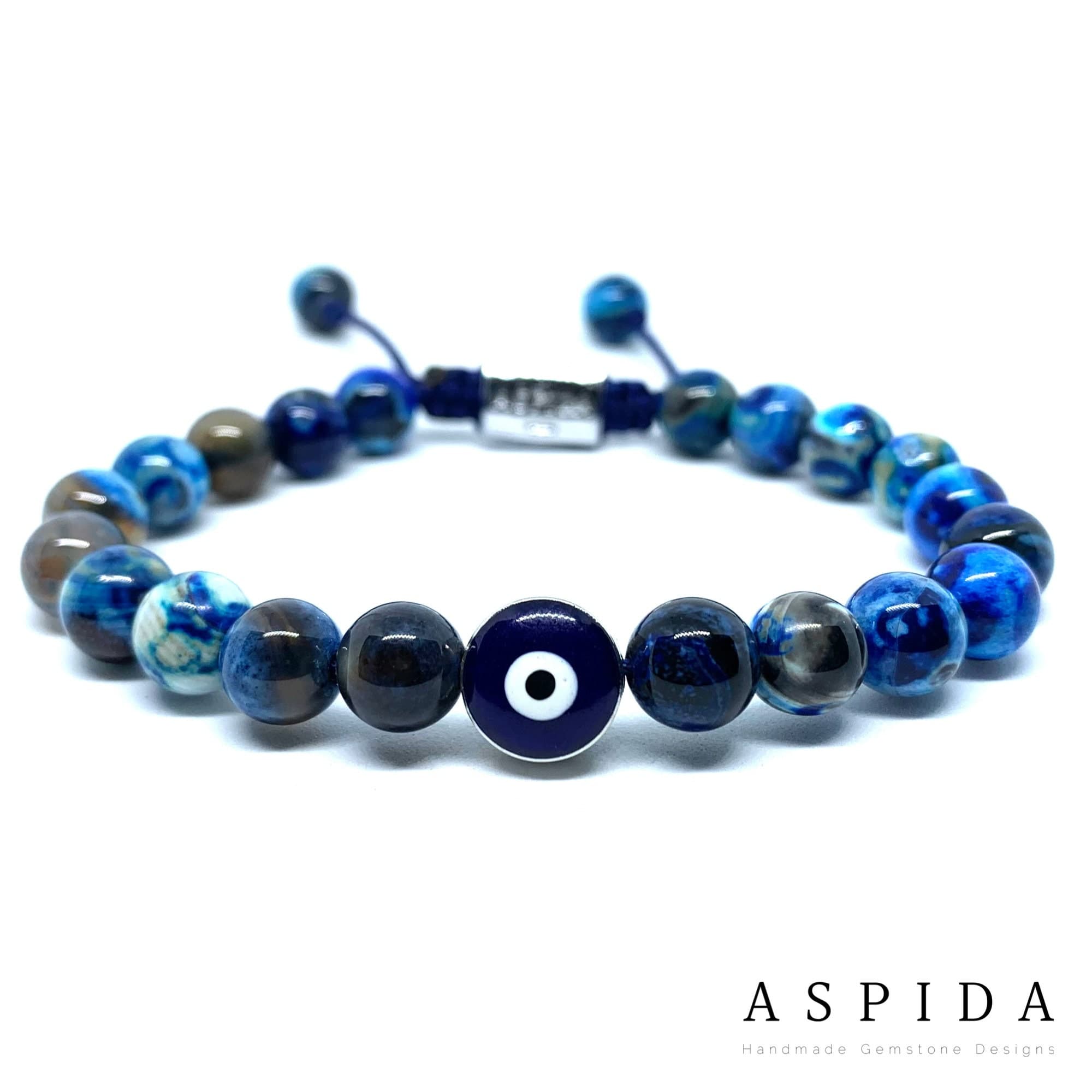 Real Blue Agate Evil Eye Gemstone Crystal Bracelet, Bracelet For Men, Bracelet For Women, Bracelet For Couple, Customize Gıft, Adjustable - image 4
