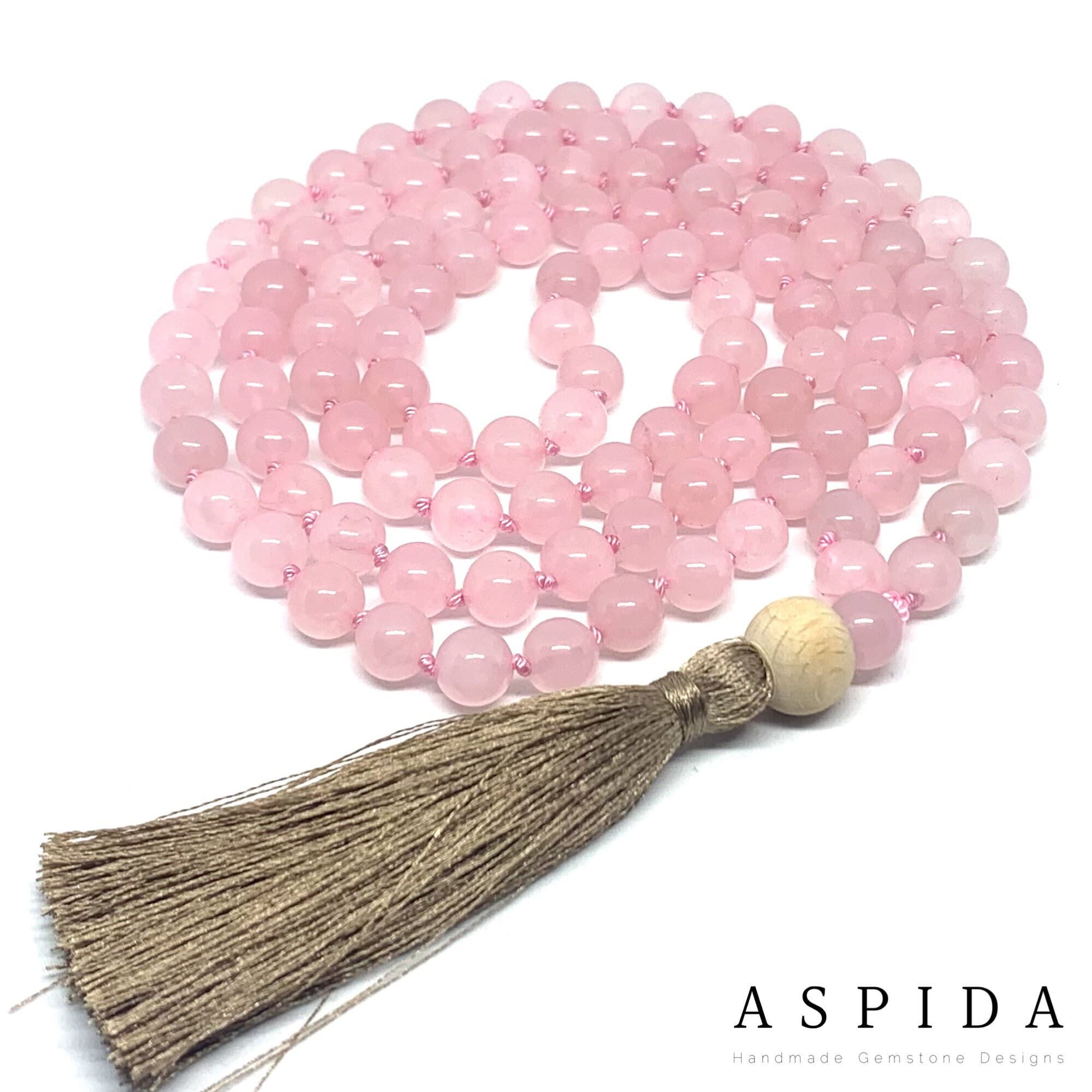 Real Rose Quartz Gemstone Mala Spiritual Necklace, Hand Knotted 108 Mala Beads, 108 Mala Beads, Tassel Necklace, Japa Mala, Meditation Mala - image 4