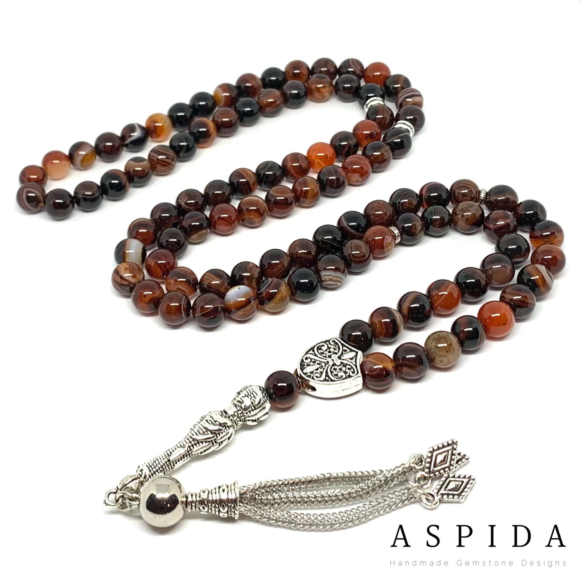 Real Agate Gemstone, Islamic Prayer 99 Beads, Tasbih, Tesbih, Misbaha, Tasbeeh, Sibha, Rosary, Tasbih 99, Tasbih Personalized 8 mm, Premium