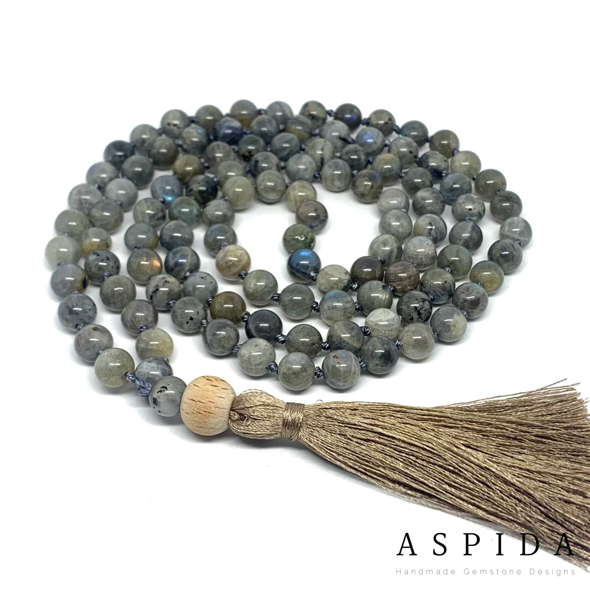 Real Labradorite Gemstone Mala Spiritual Necklace, Hand Knotted 108 Mala Beads, 108 Mala Bead, Mala Necklace, JapaMala, Meditation Mala - image 4