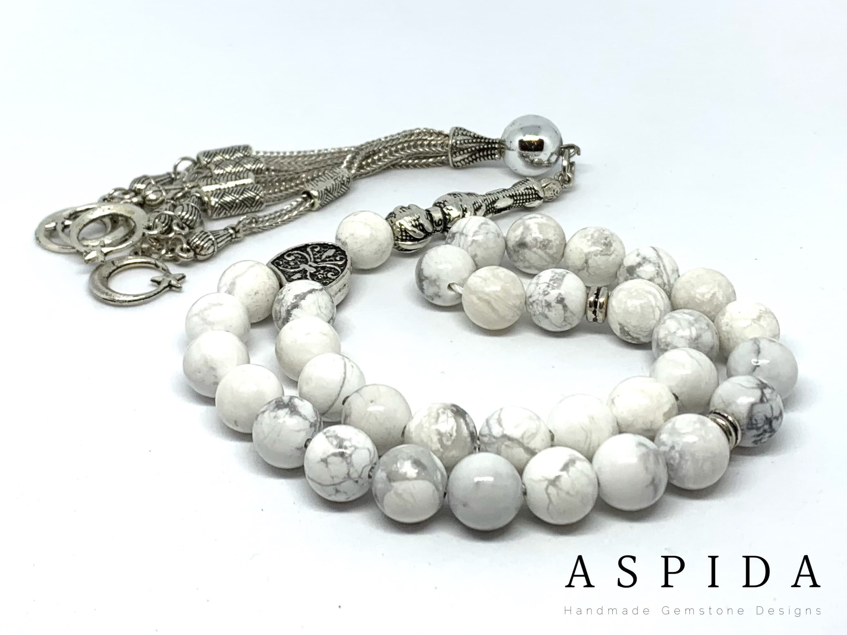 Real Howlite Gemstone, Islamic Prayer 33 Beads, Tasbih, Tesbih, Misbaha, Tasbeeh, Sibha, Rosary, Tasbih 33, Tasbih Personalized 10mm, Big - image 3