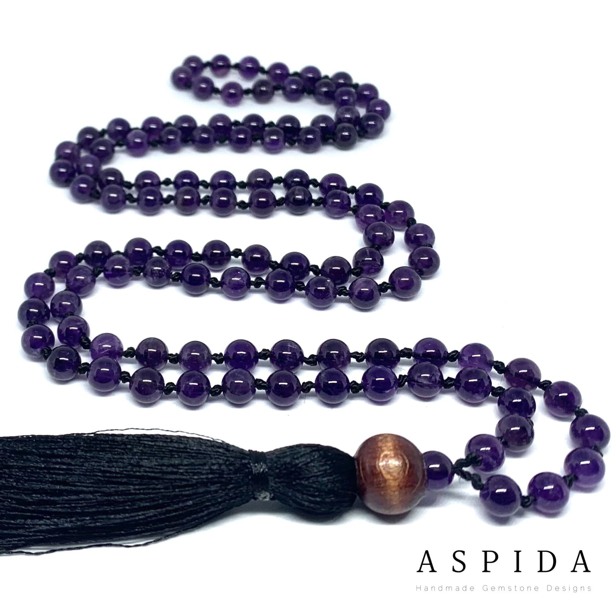 Real Amethyst Gemstone Mala Spiritual Necklace 6mm , Hand Knotted 108 Mala Beads, 108 Mala Bead, Mala Tassel Necklace, Japa Mala, Meditation - image 3
