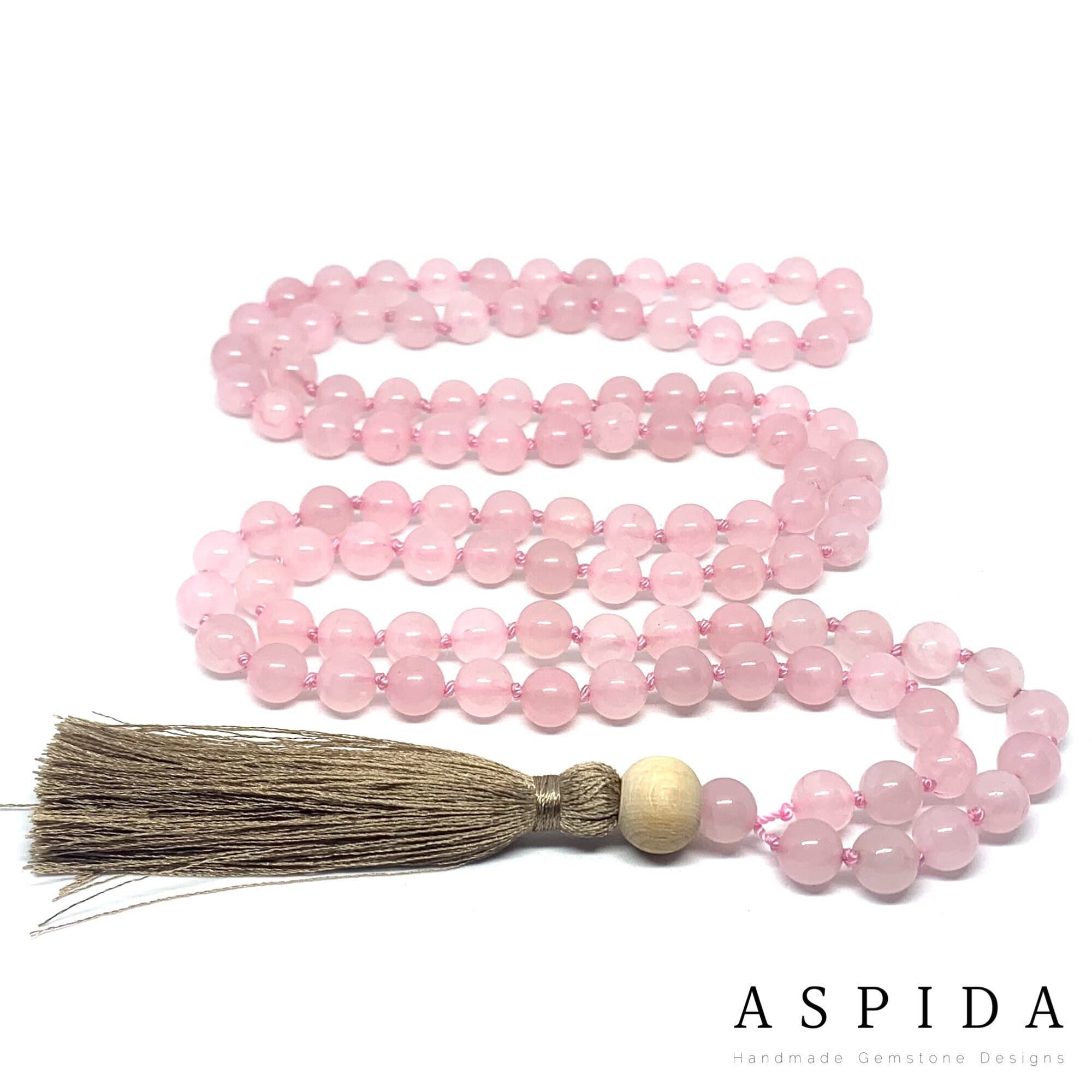 Real Rose Quartz Gemstone Mala Spiritual Necklace, Hand Knotted 108 Mala Beads, 108 Mala Beads, Tassel Necklace, Japa Mala, Meditation Mala - image 3