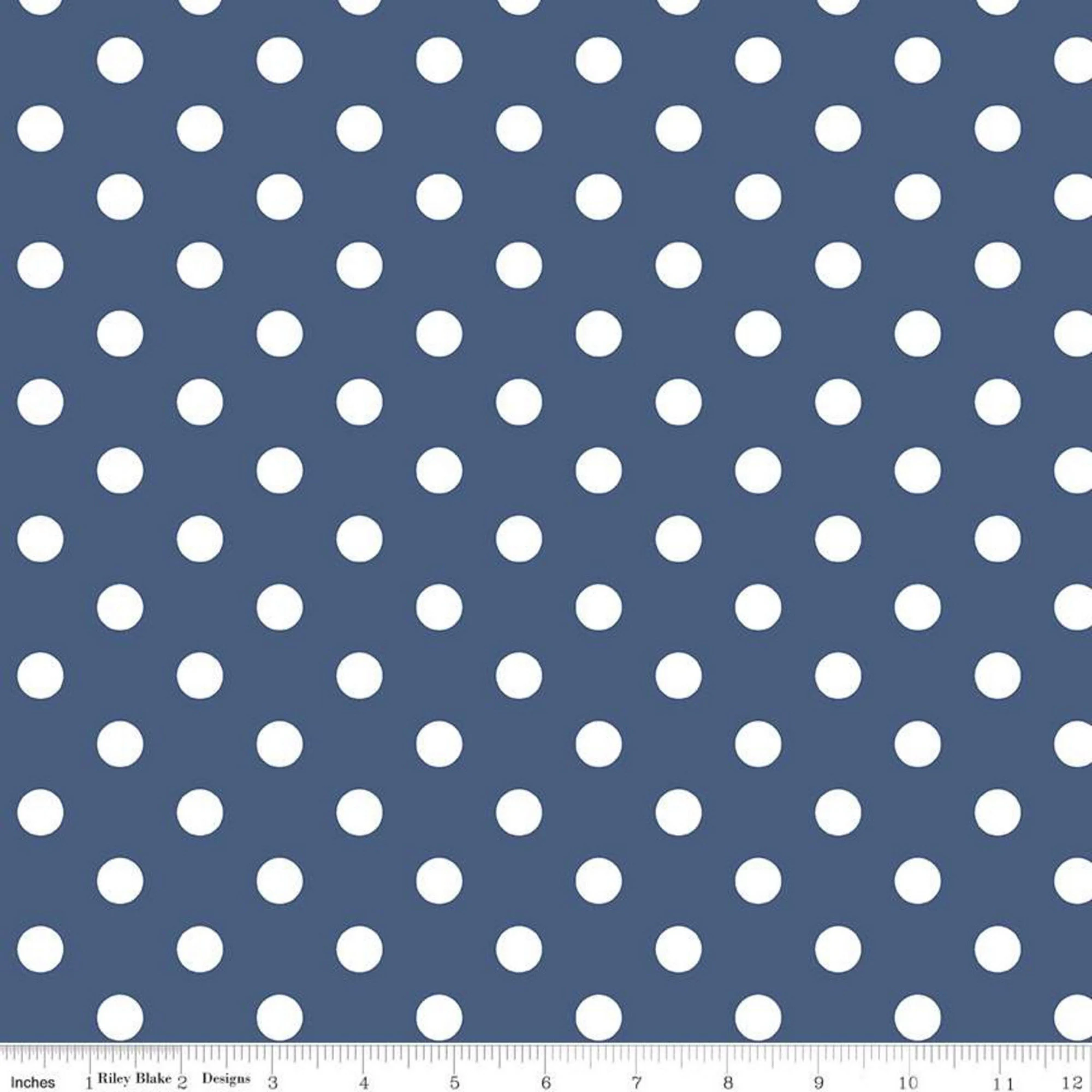 NOTTING HILL - White color Dots on Solid Blue color Quilting Cotton Fabric - by Amy Smart - Riley Blake Designs - C10203-DENIM
