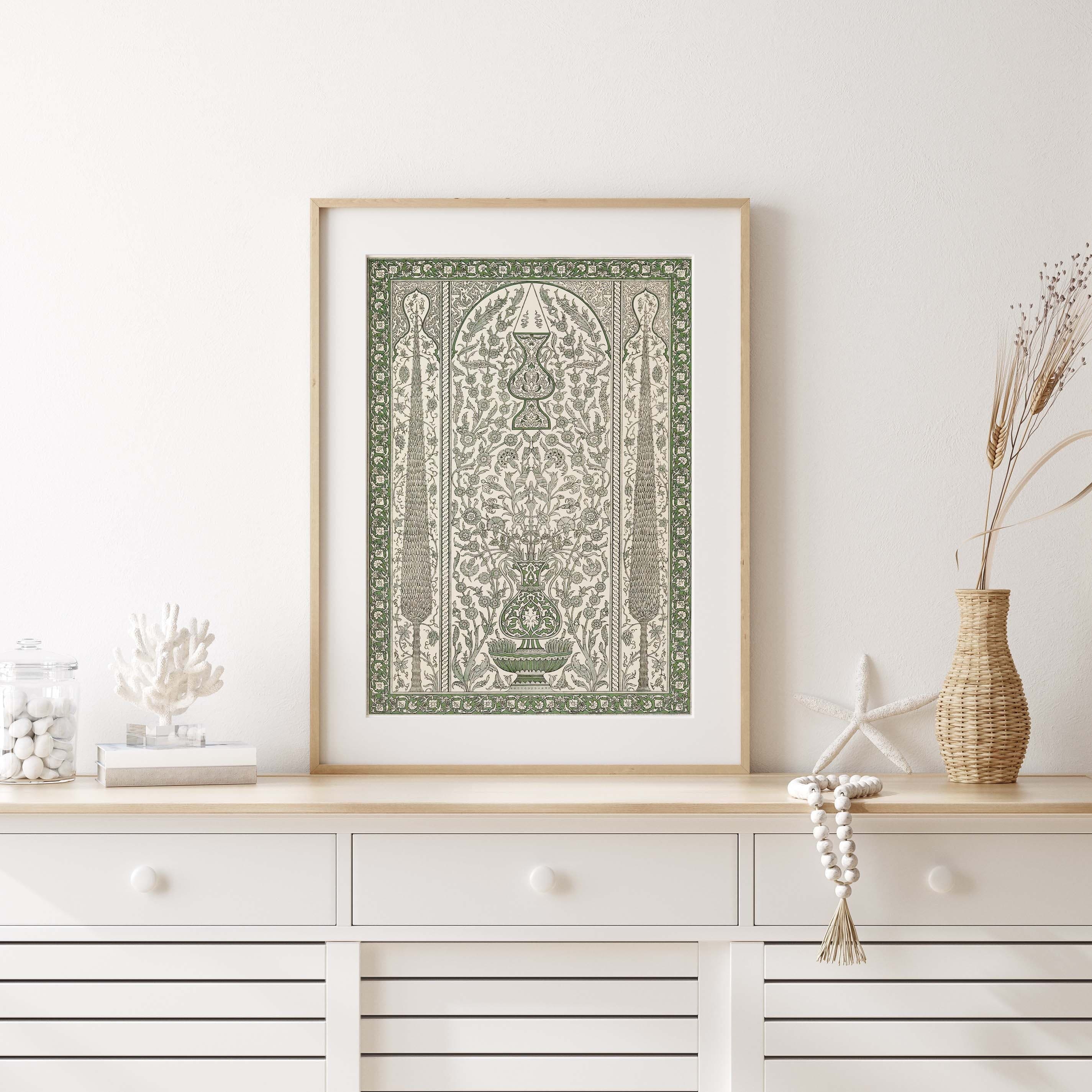 Green Floral Geometric Pattern Wall Art, Boho Islamic Art, Islamic Poster Home Decor, Vintage Ramadan Art, Digital Printable, Download - image 3