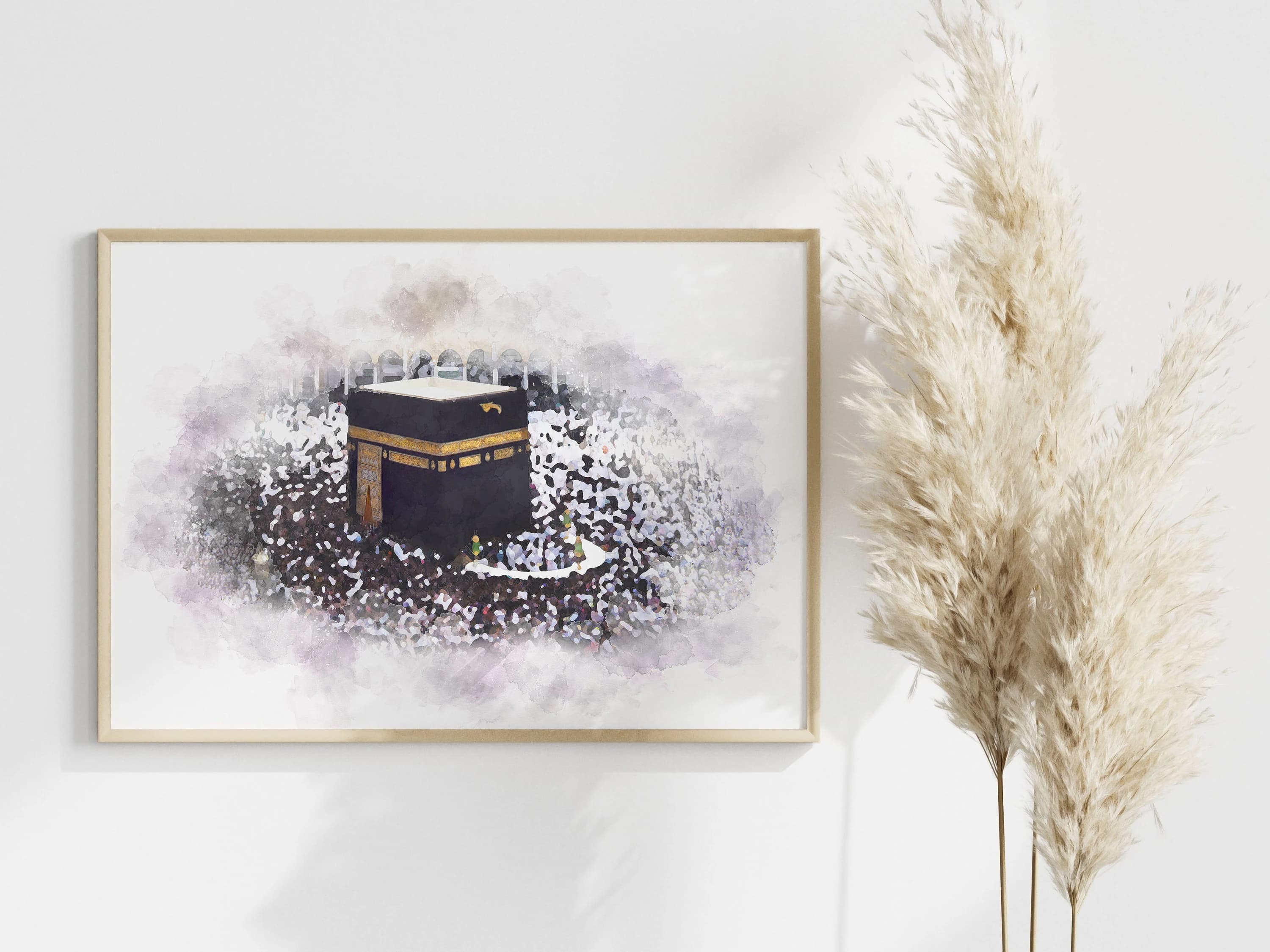 Kaaba Painting, Islamic Wall Art, Islamic Mecca Poster Print, Islamic Digital Painting, Printable Wall Decor, Ramadan Decorations, Eid Print