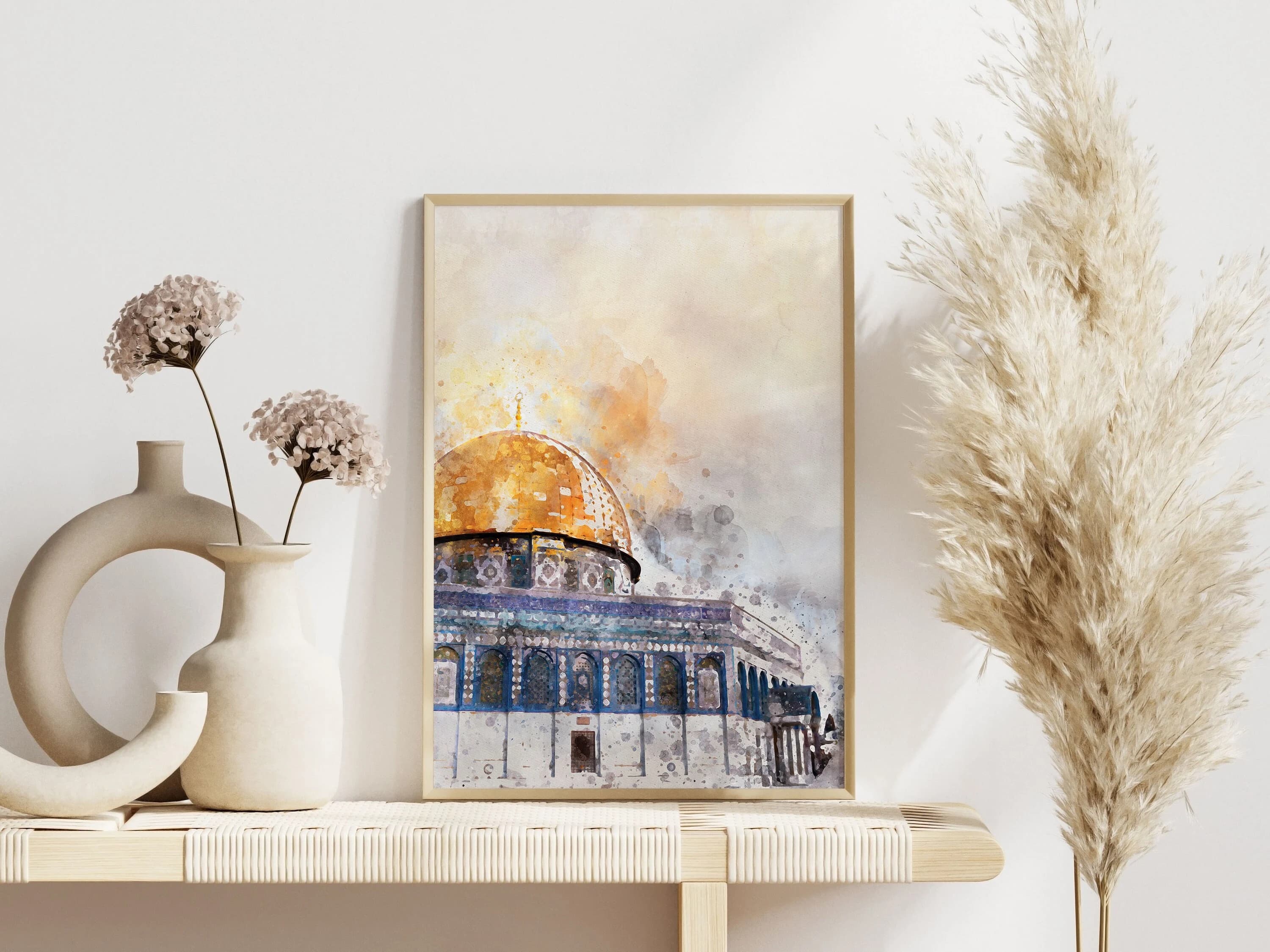 Dome of the Rock Painting - Al Aqsa Islamic Wall Art - Islamic Poster Print - Digital Watercolor Painting - Printable Wall Decor - Palestine