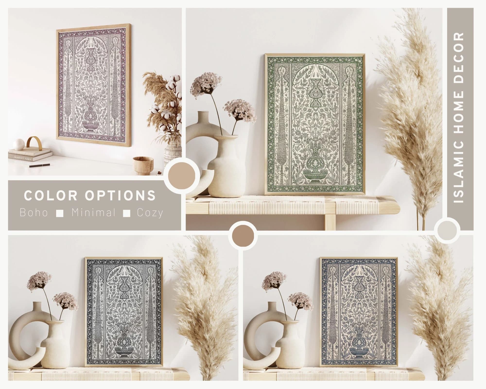 Green Floral Geometric Pattern Wall Art, Boho Islamic Art, Islamic Poster Home Decor, Vintage Ramadan Art, Digital Printable, Download - image 4