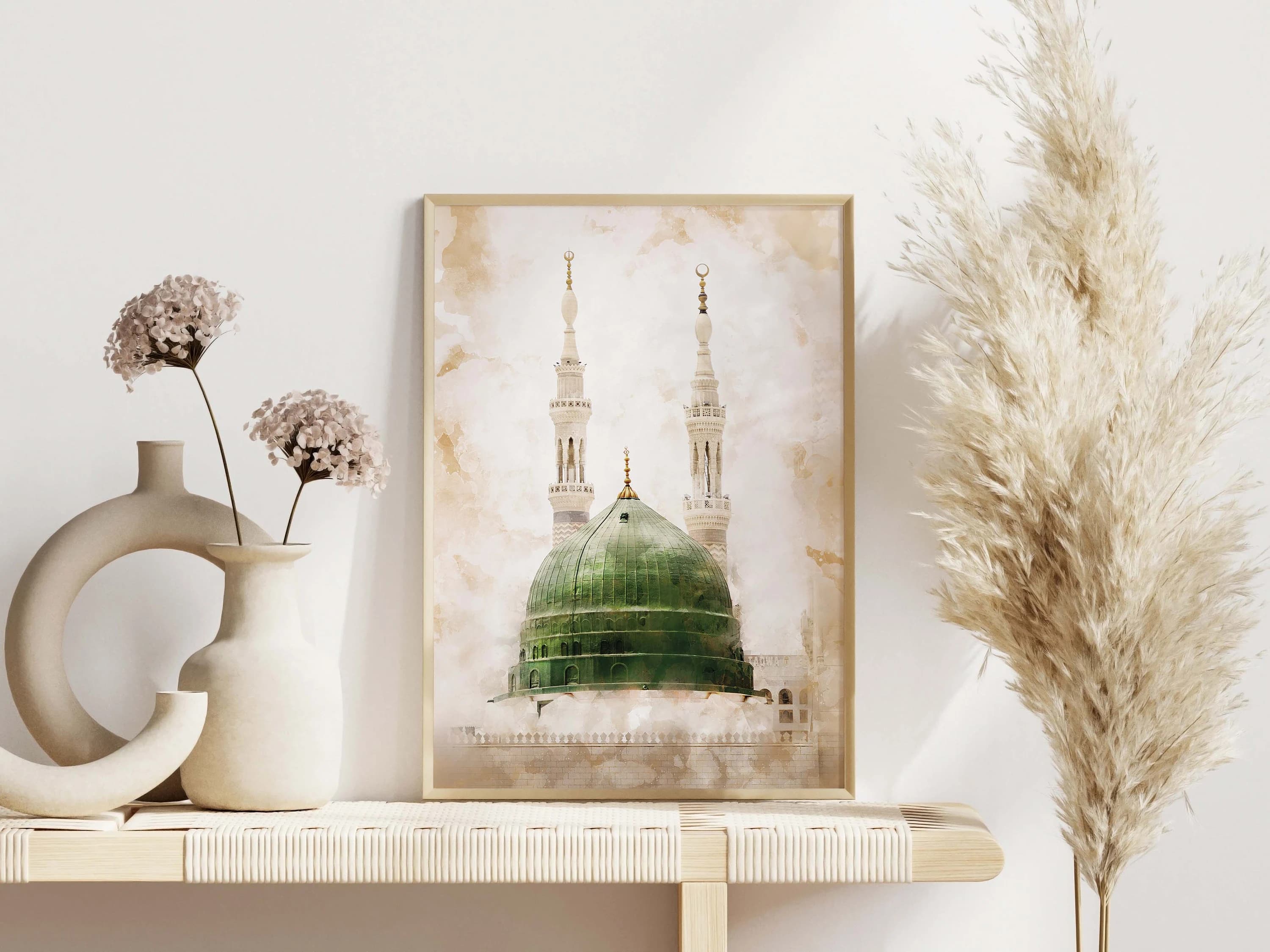 Kaaba Watercolor Painting, Masjid Nabawi Poster, Mecca Umrah Art, Islamic Print, Medina Muslim Home Decor, Islamic Art, Digital Printable - image 3