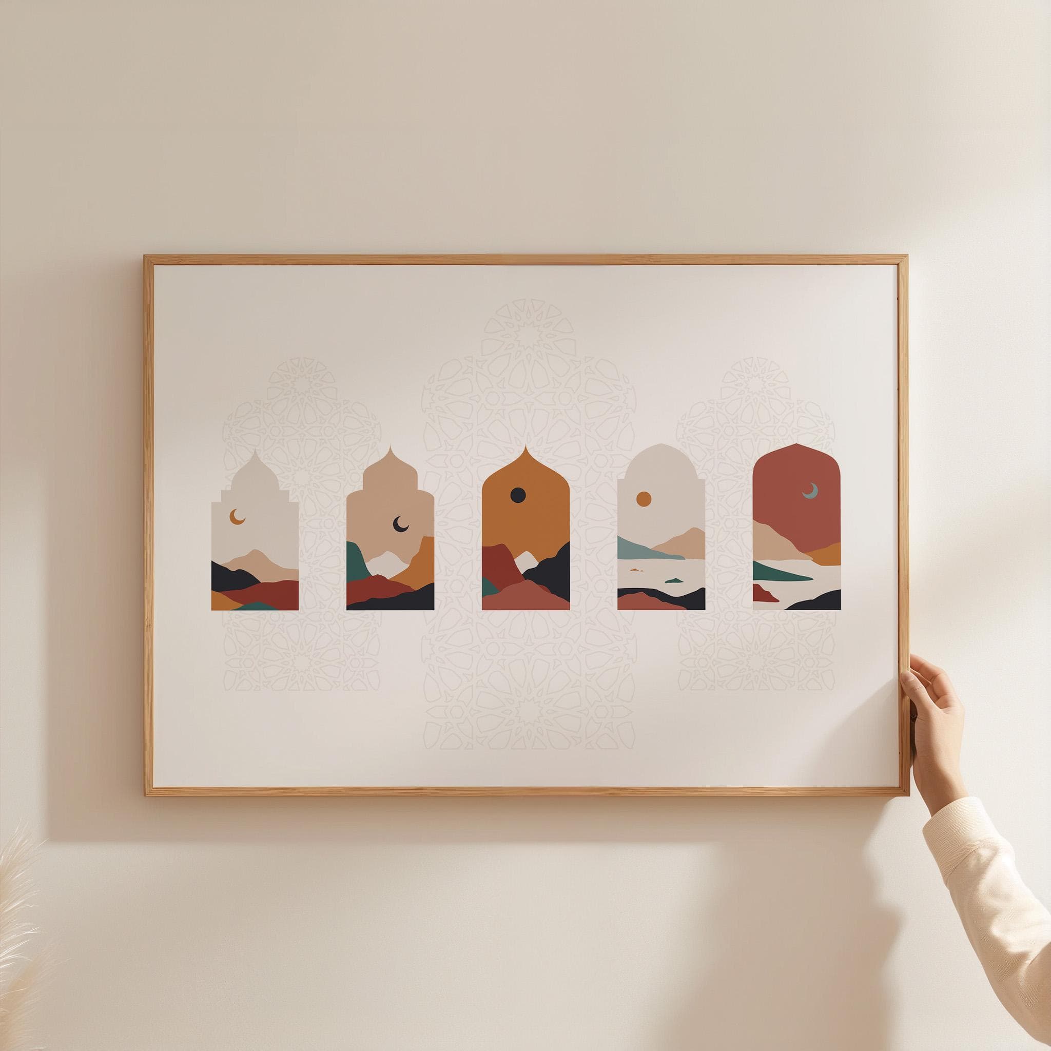 Sunset landscape wall art, boho calligraphy, neutral tones, minimal housewarming, spiritual home decor. - image 3