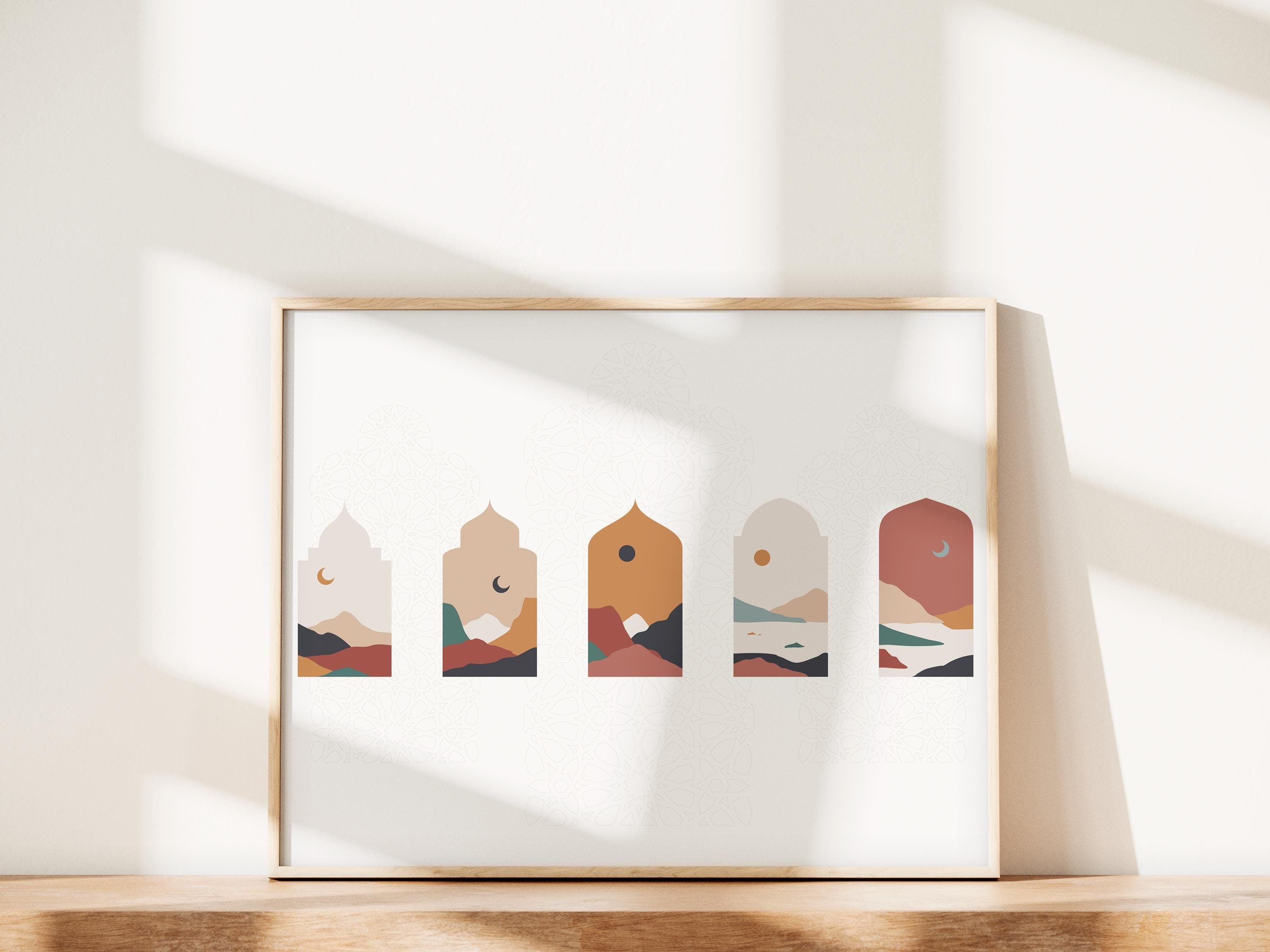 Sunset landscape wall art, boho calligraphy, neutral tones, minimal housewarming, spiritual home decor. - image 5