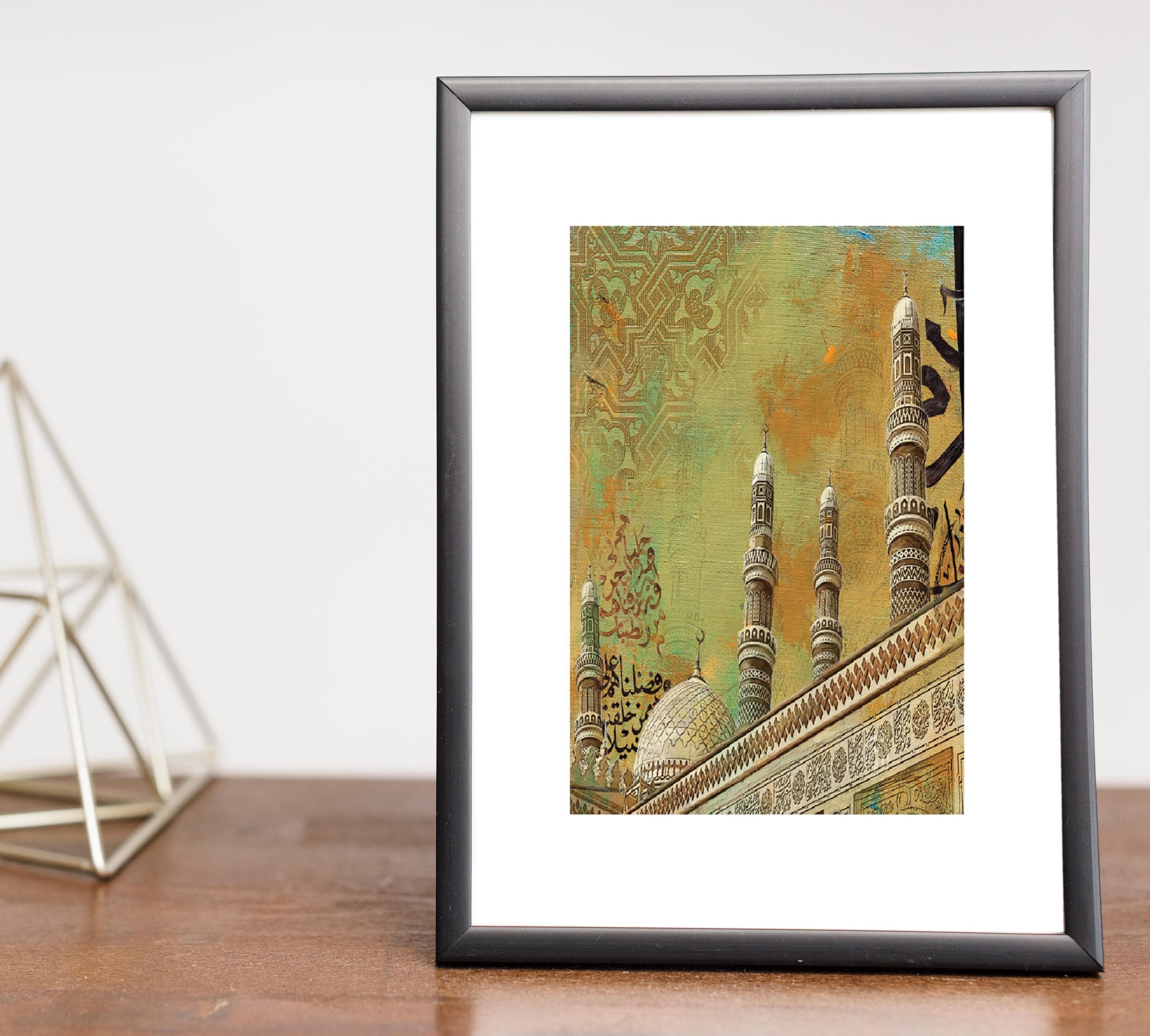 Yemen Mosque Wall Art | Islamic Canvas of Sanaa with Arabic Calligraphy | Yemeni Heritage Decor - image 5
