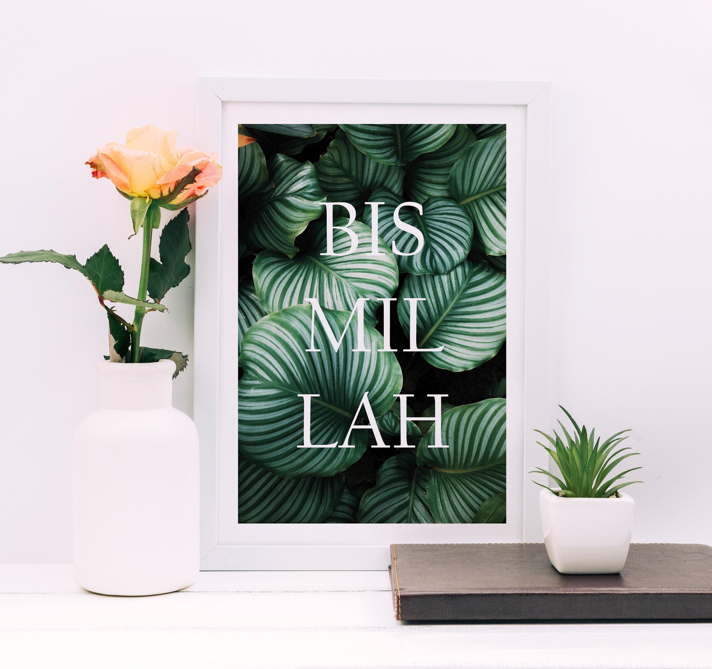 Islamic Wall Art, Botanical Monstera Leaf Print, Arabic Calligraphy - image 3