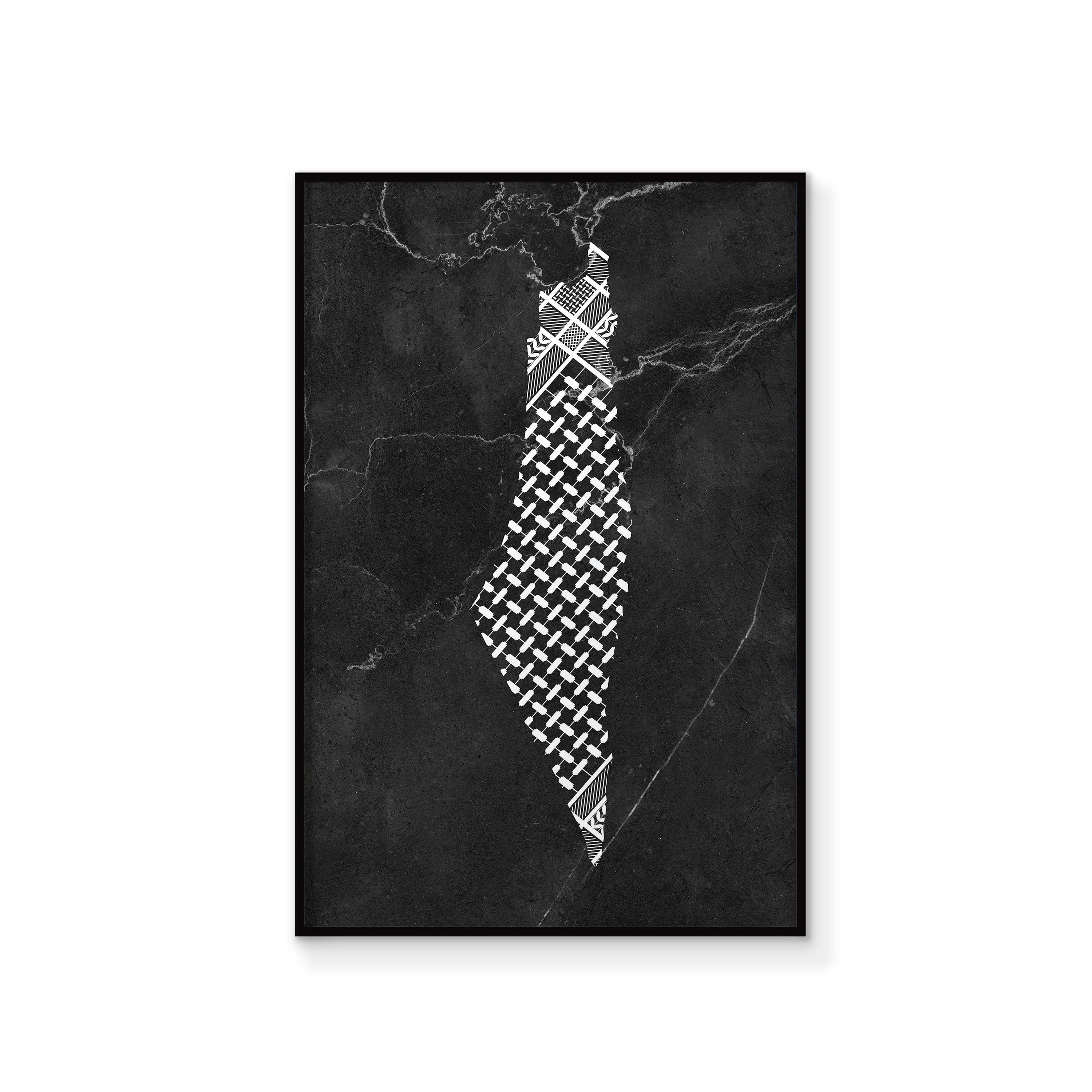 Black Palestine Map Wall Art | Kefiyyeh Design | Vintage Islamic Decor | Middle Eastern Heritage - image 3