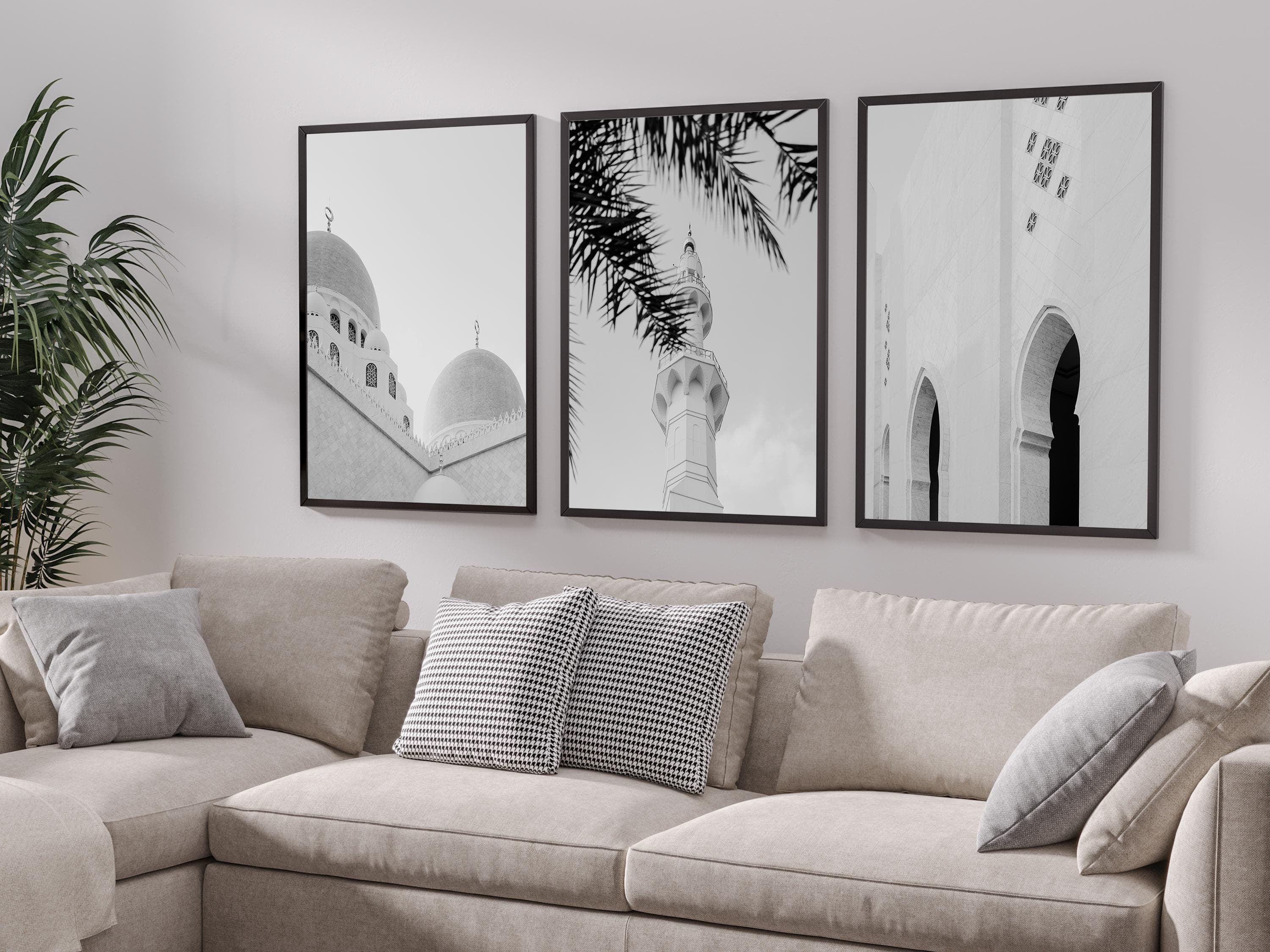 Shaykh Zayed UAE Mosque Wall Art | Black & White Islamic Architecture | Masjid Decor