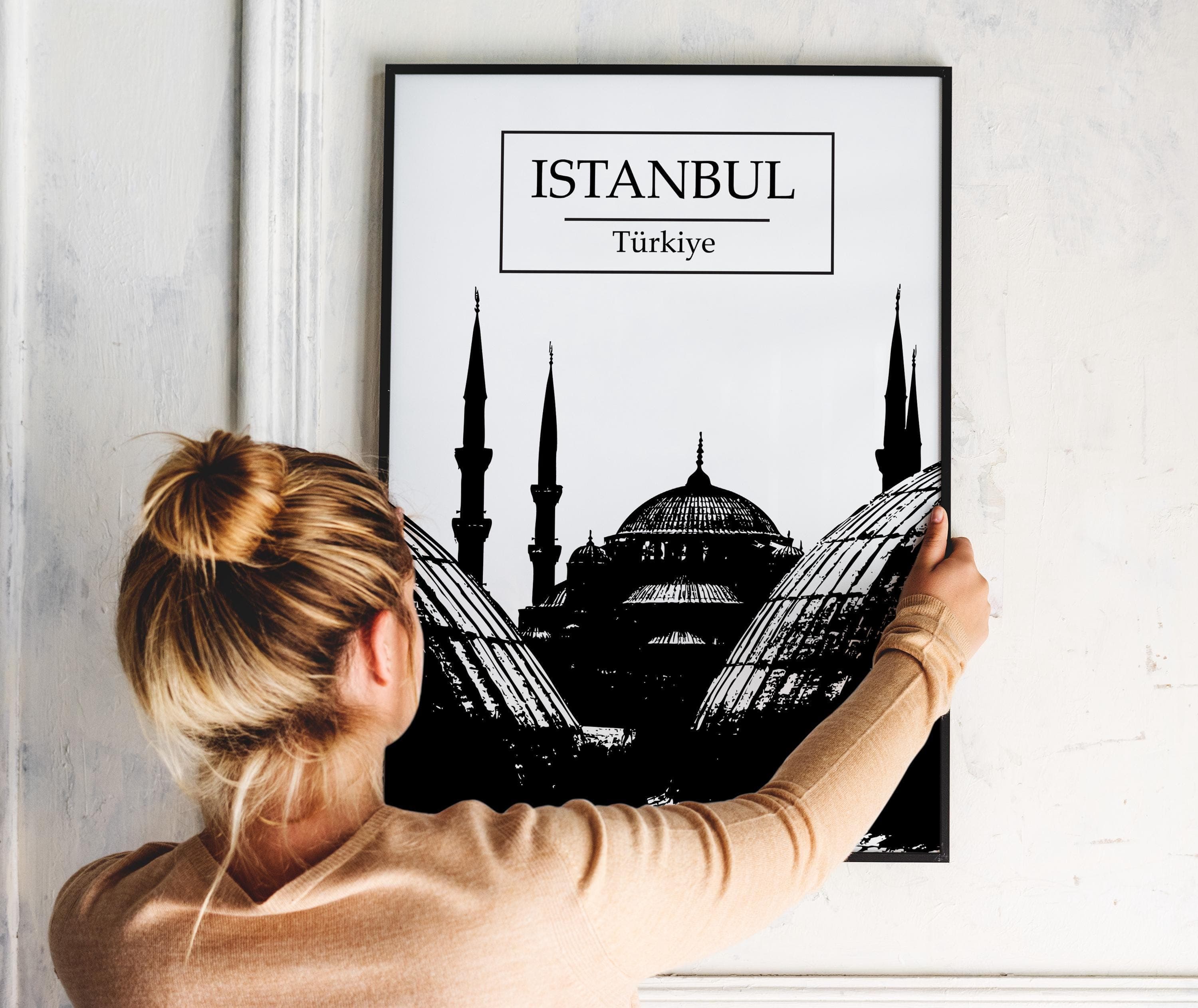Istanbul Turkish Print | Minimal Black & White Mosque Wall Art | Sultan Ahmet Decor