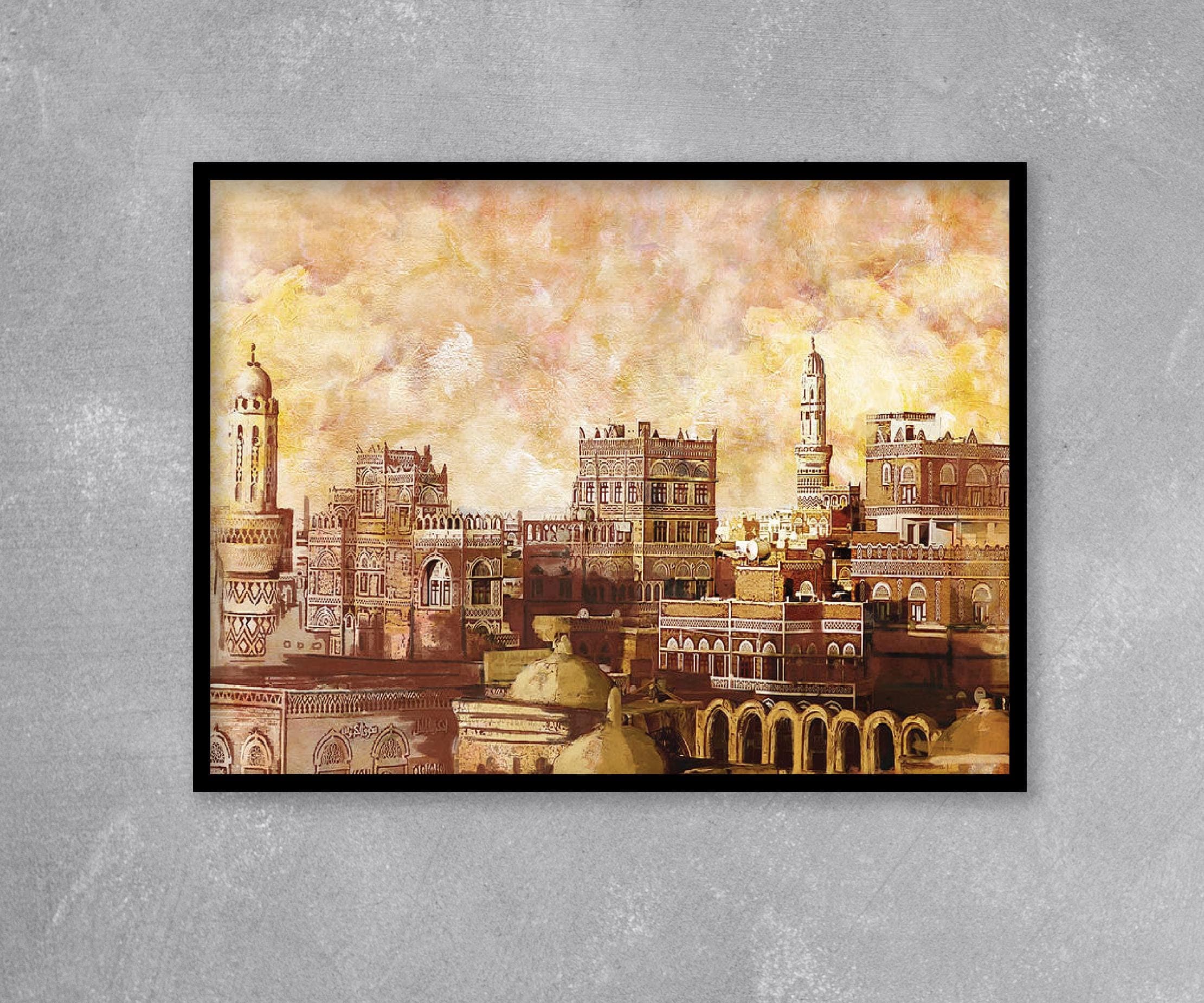 Yemen Landscape | Islamic Gifts | Arabic Decor | Sanaa Mosque Wall Art | Horizontal Poster - image 4