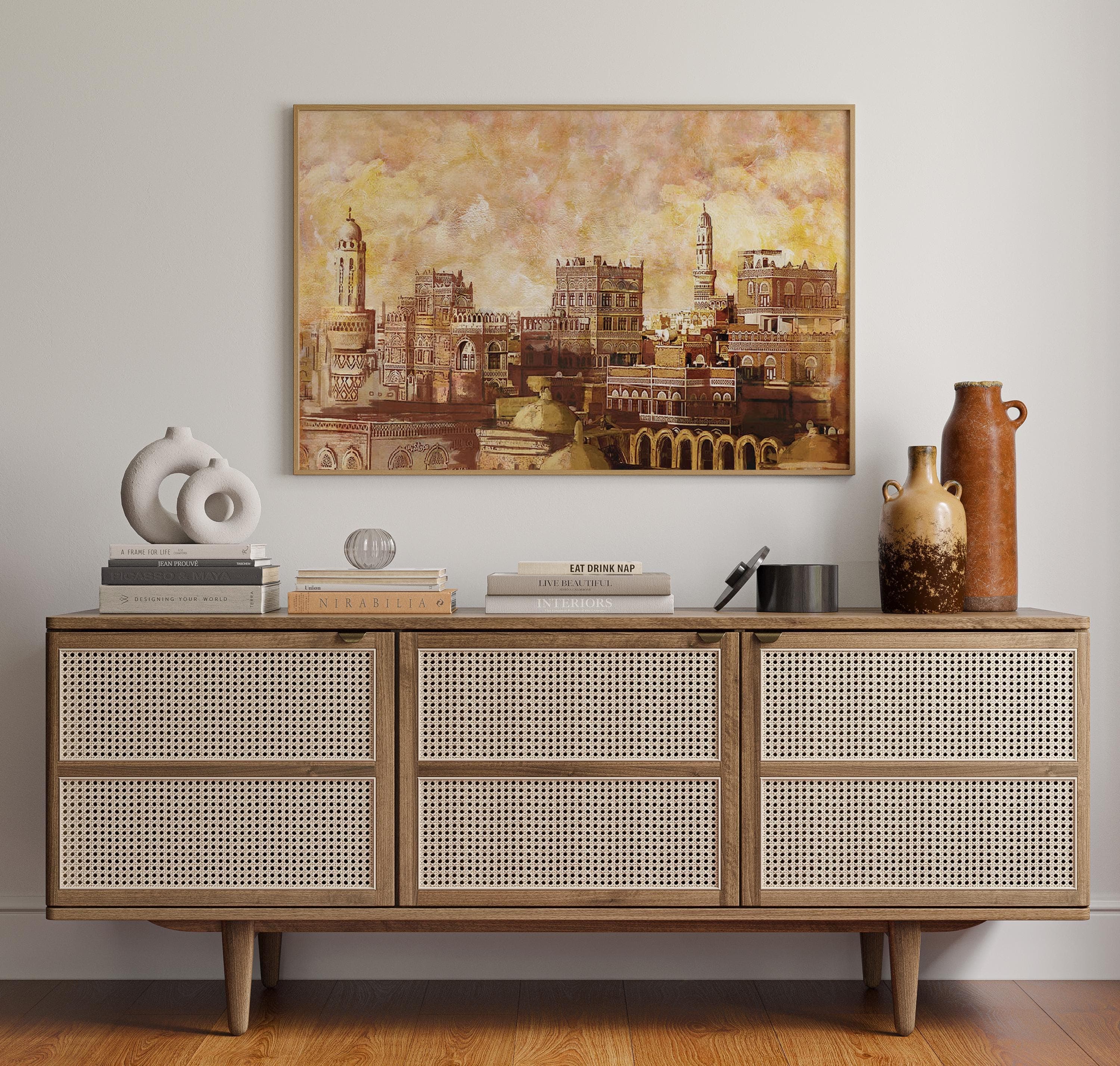 Yemen Landscape | Islamic Gifts | Arabic Decor | Sanaa Mosque Wall Art | Horizontal Poster