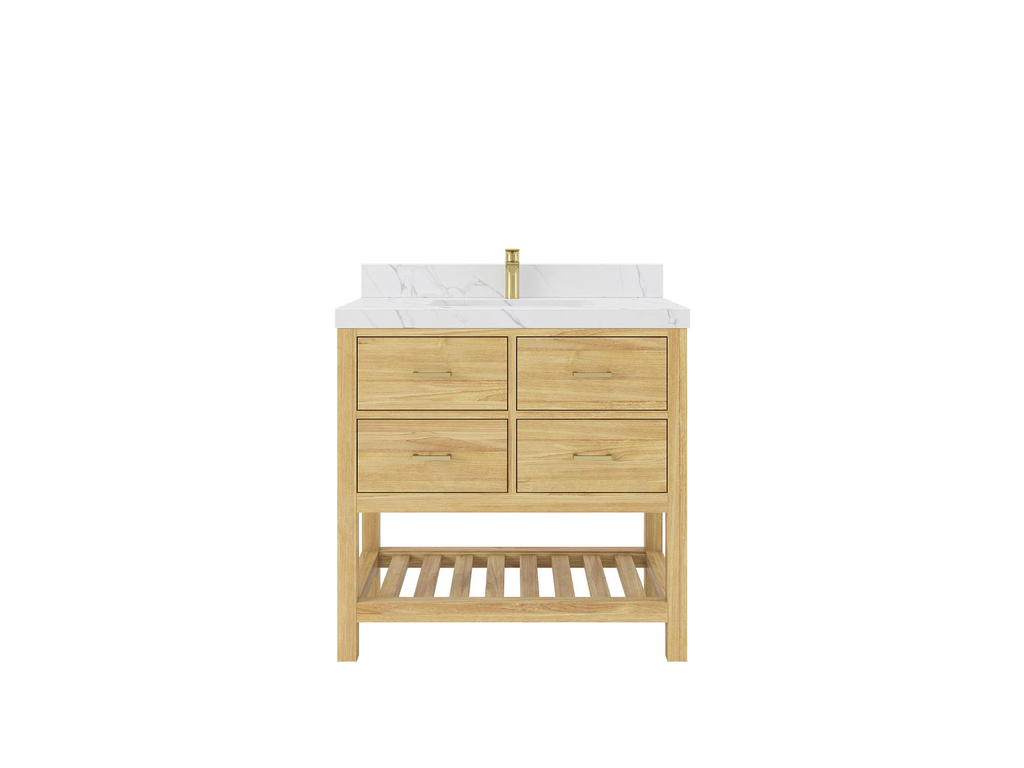 Parker 36 in. W x 22 in. D Single Sink Bathroom Vanity in Light Natural with Quartz or Marble Countertop | Mid Century Modern Vanity