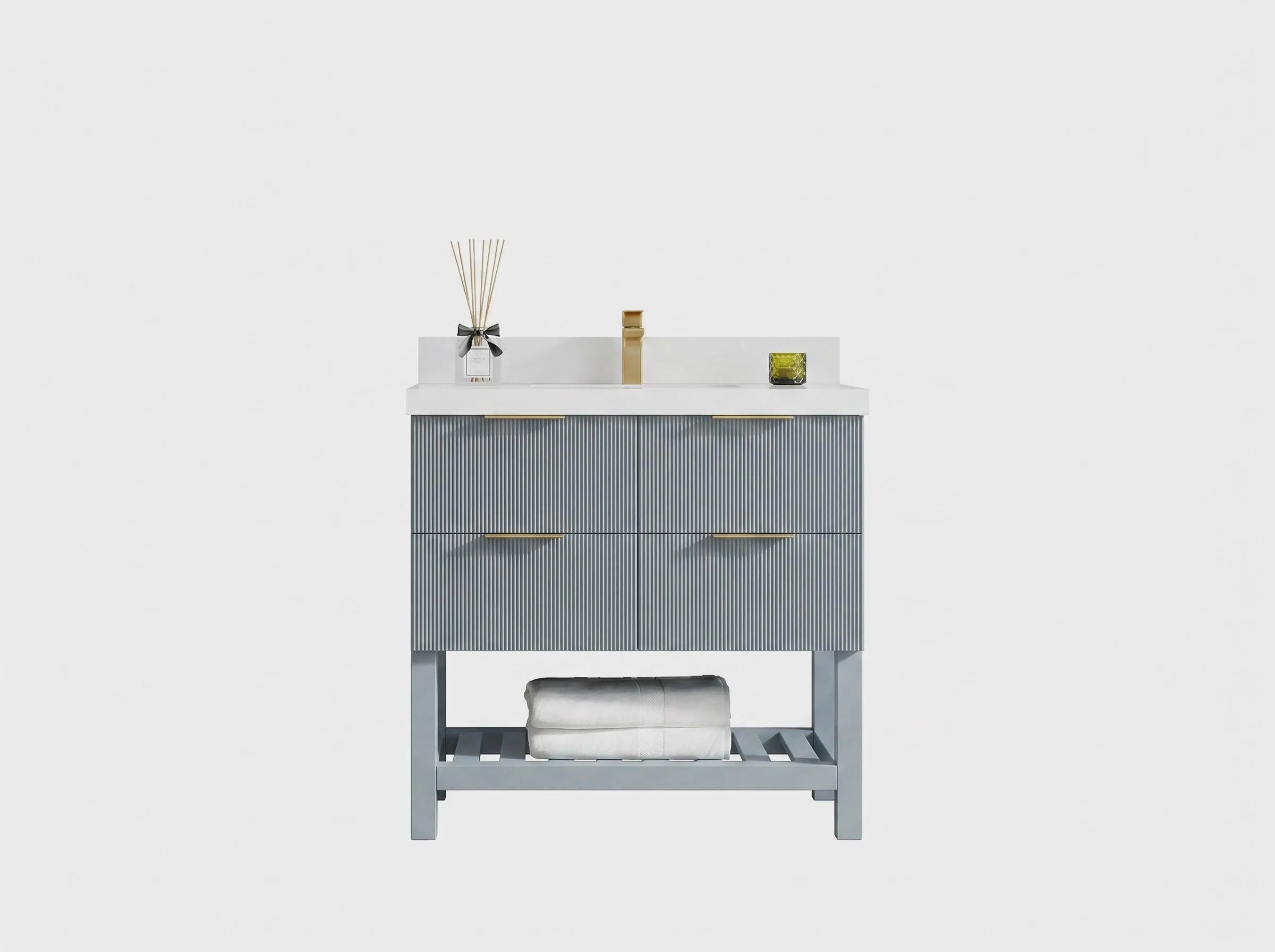 Catalina 36 in. W x 22 in. D Free Standing Reeded Single Sink Bathroom Vanity in Blue Heather with Quartz  Marble Countertop | MODERN VANITY