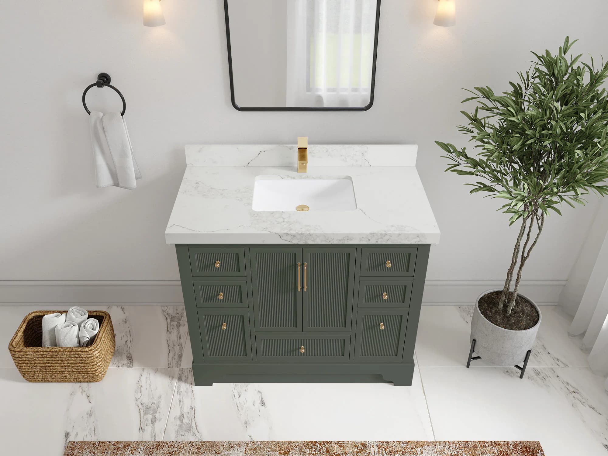 Alys 42 in. W x 22 in. D Single Sink Bathroom Vanity in Pewter Green with Quartz or Marble Countertop | Modern Vanity - image 5