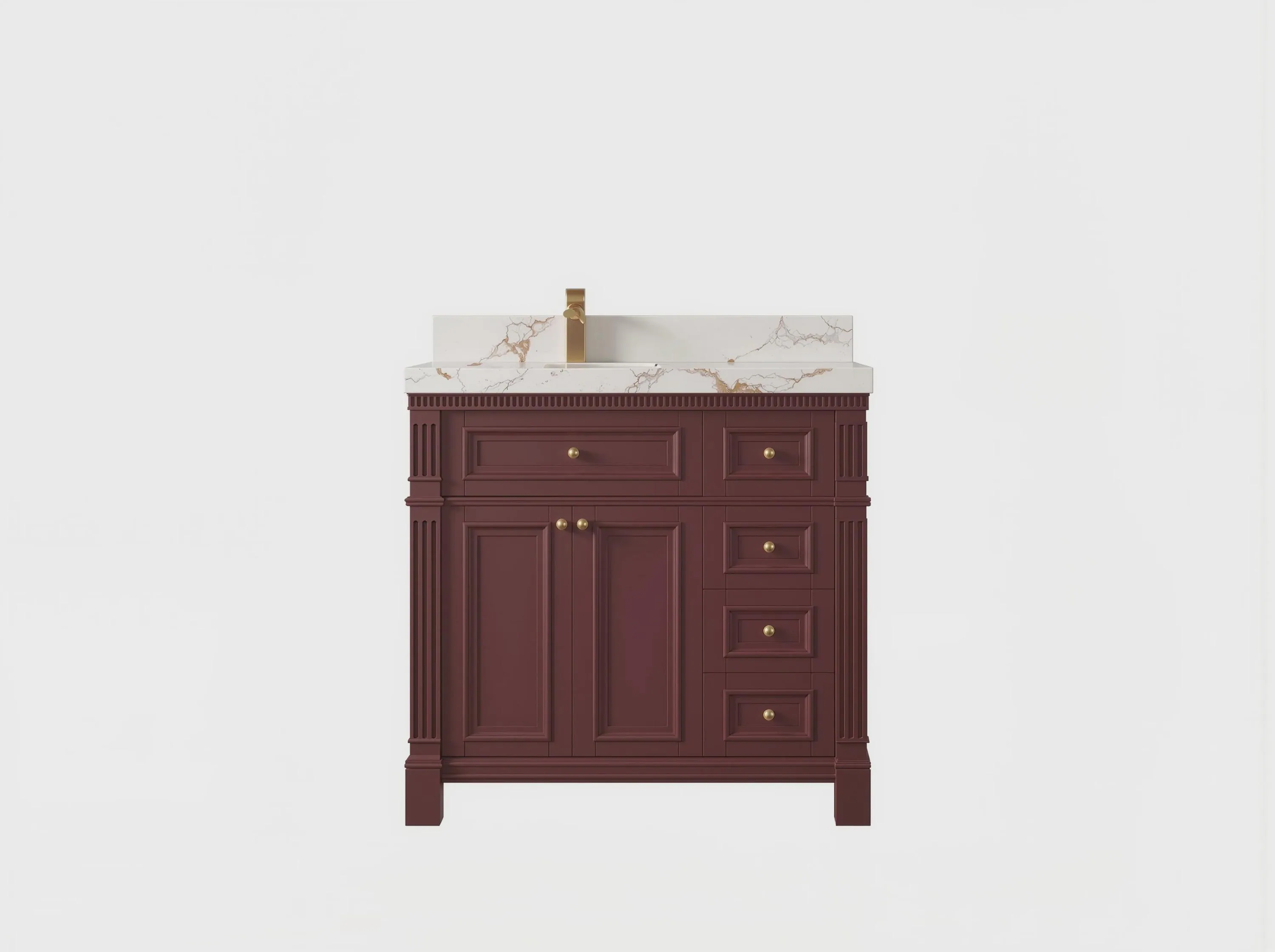 Paris 36 in W x 22 in D Left Offset Sink Free Standing Bathroom Vanity in Burgundy with Quartz or Marble Countertop | MODERN VANITY