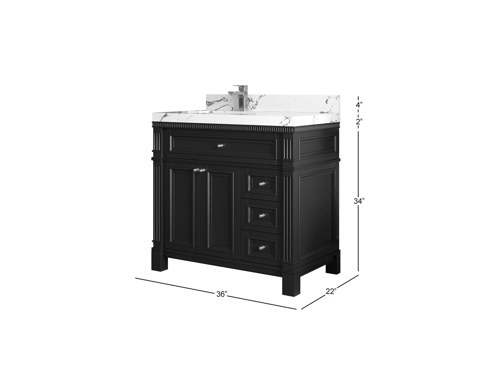 Paris 36 in W x 22 in D Left Offset Sink Free Standing Bathroom Vanity in Burgundy with Quartz or Marble Countertop | MODERN VANITY - image 4