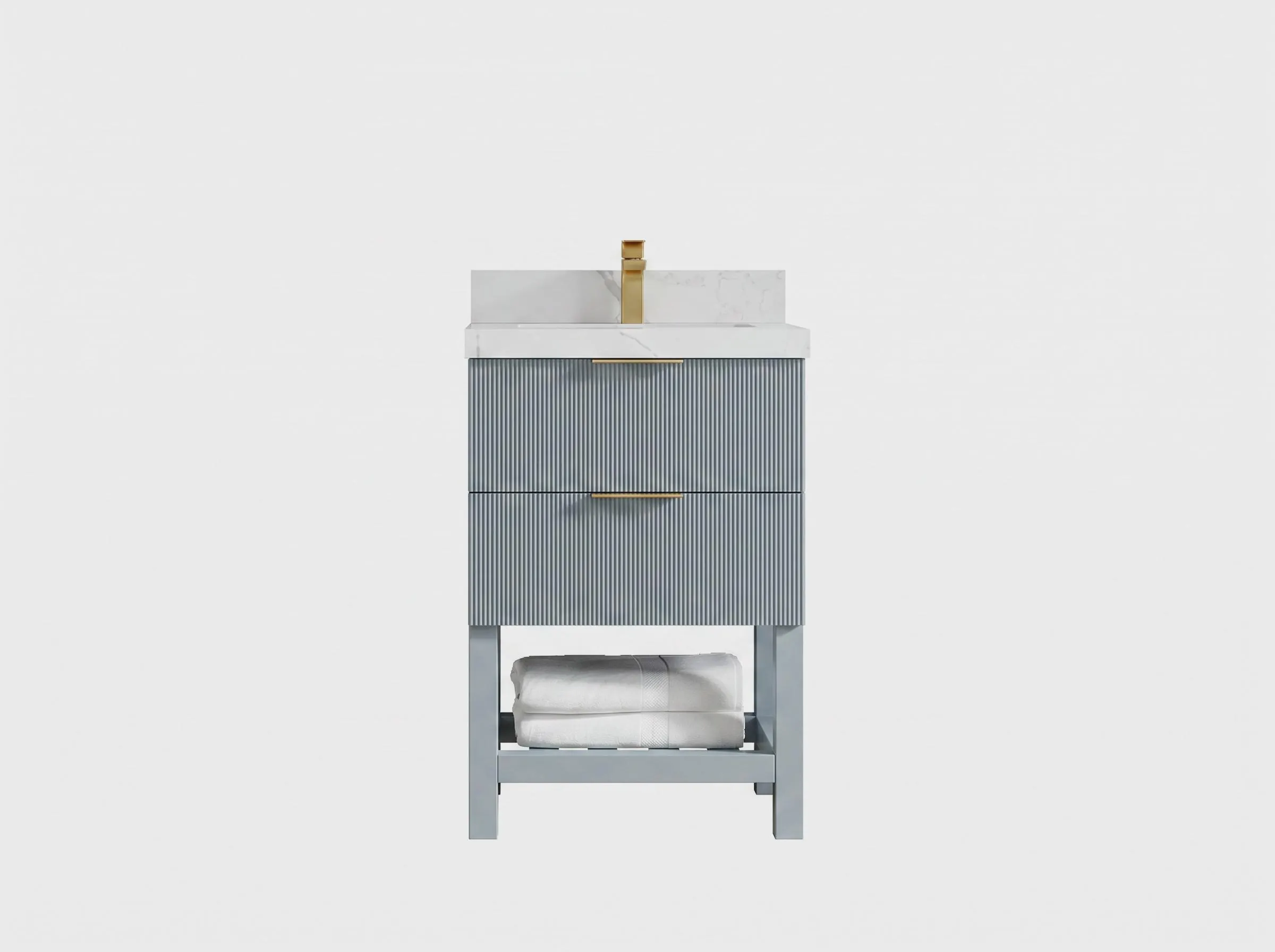 Catalina Teak 24  in. W x 22 in. D Single Sink Bathroom Vanity in Blue Heather with Quartz or Marble Top | Reeded MODERN VANITY