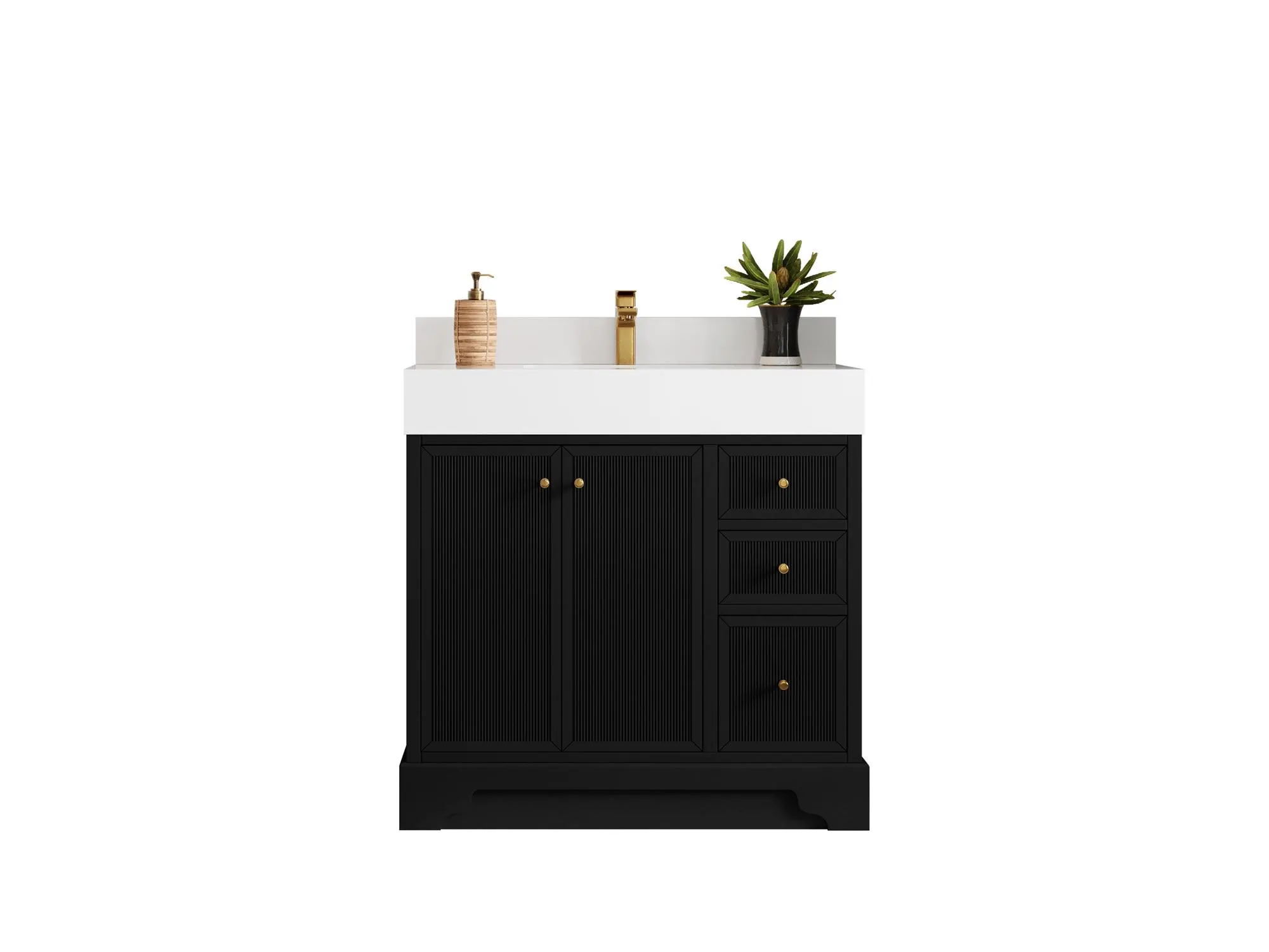 Manhattan 36 in. W x 22 in. D Center Sink Bathroom Vanity in Black with Quartz Countertop | MODERN VANITY