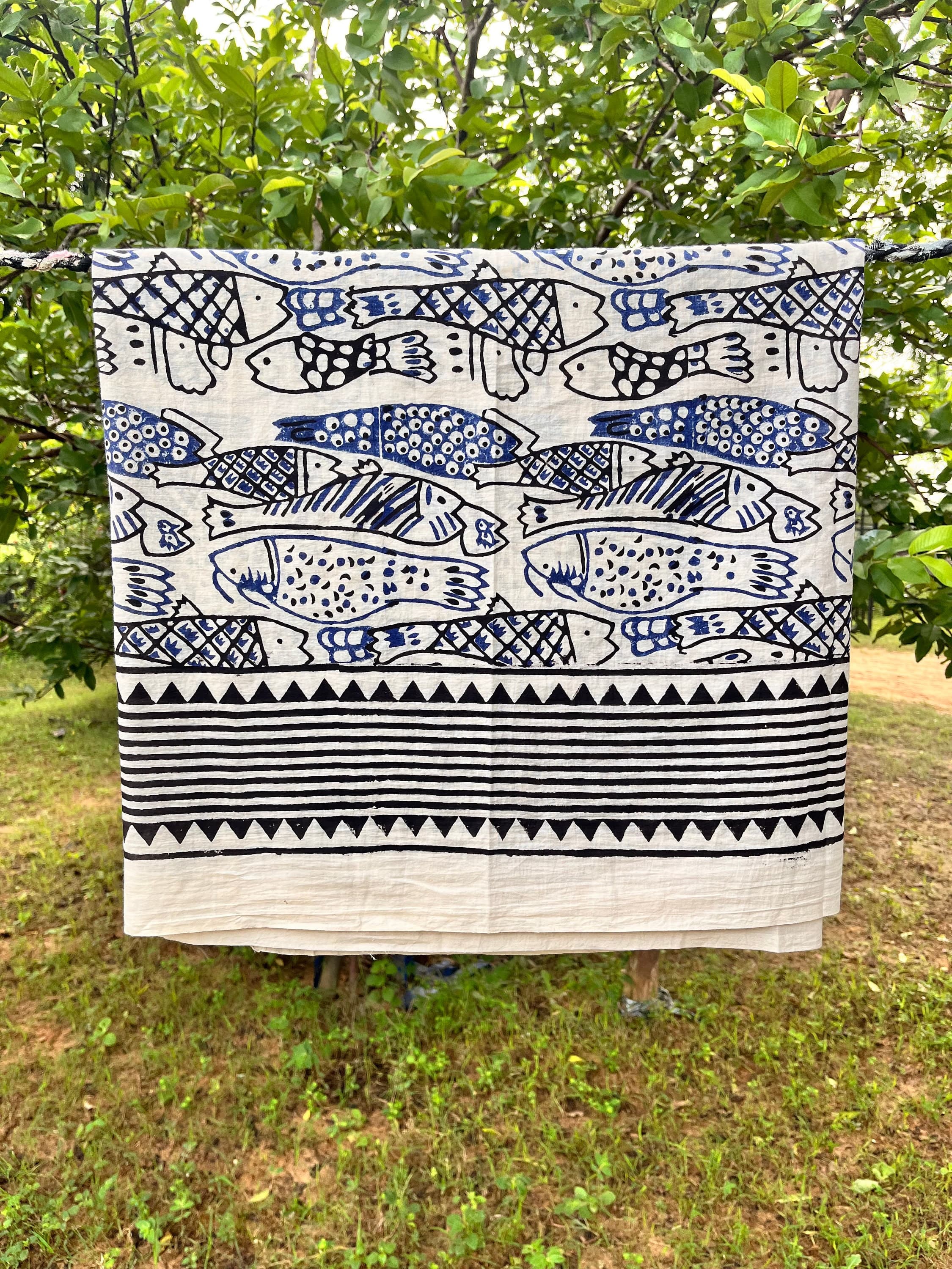 Hand Block Printed Cotton Beach Sarong: Indian Pareo Wrap