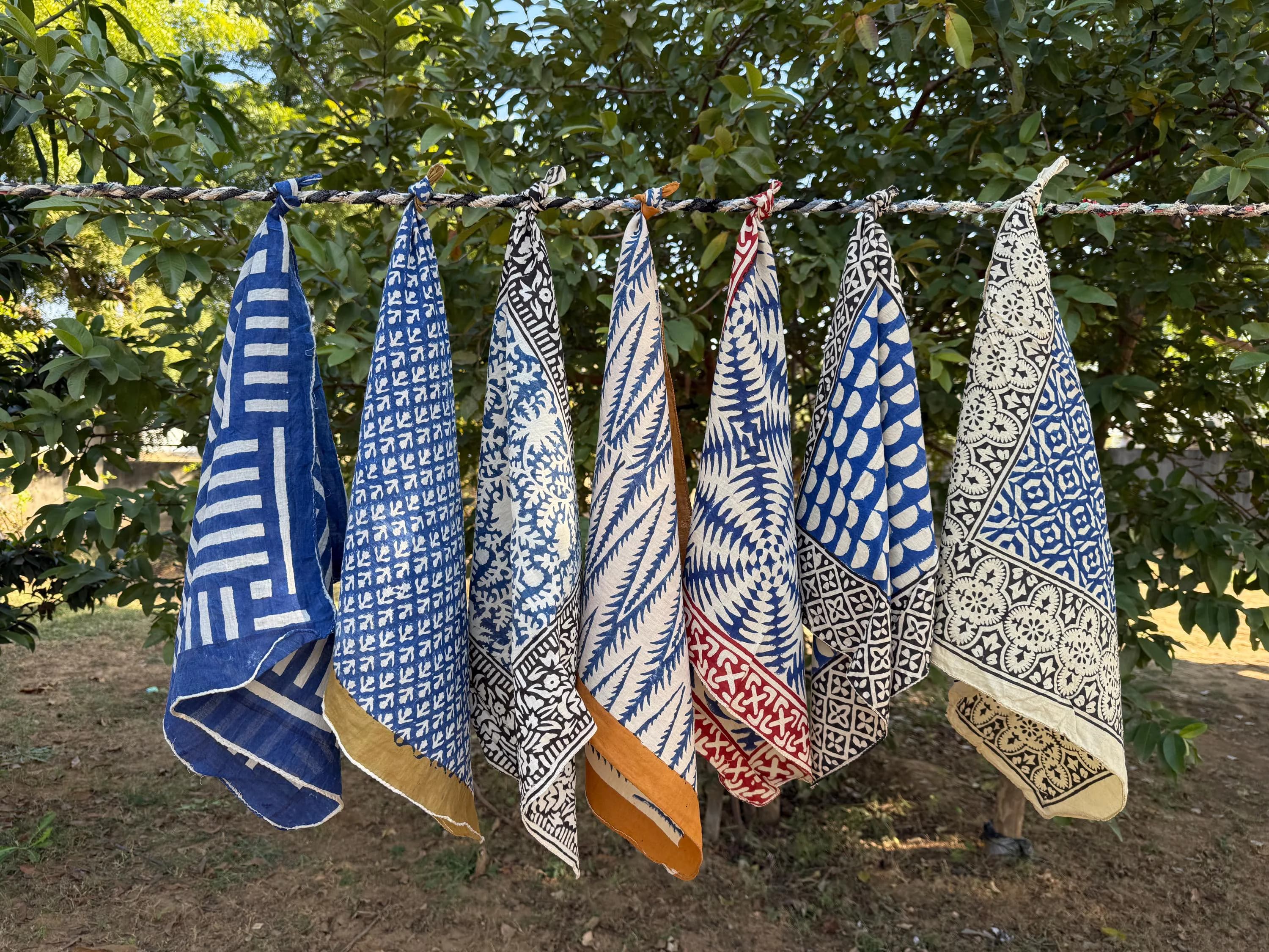 Pack of 7 Hand Block Print Cotton Bandana, Boho Head Scarf, Handmade Indian Bandana, Unisex Neckerchief, Festival Hair Scarf