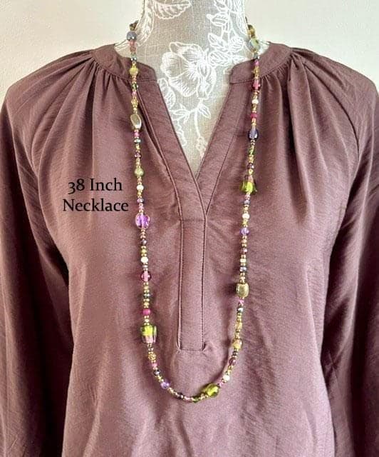 Long Beaded Mulberry Necklace: Handmade Purple, Pink & Green Jewellery - image 2