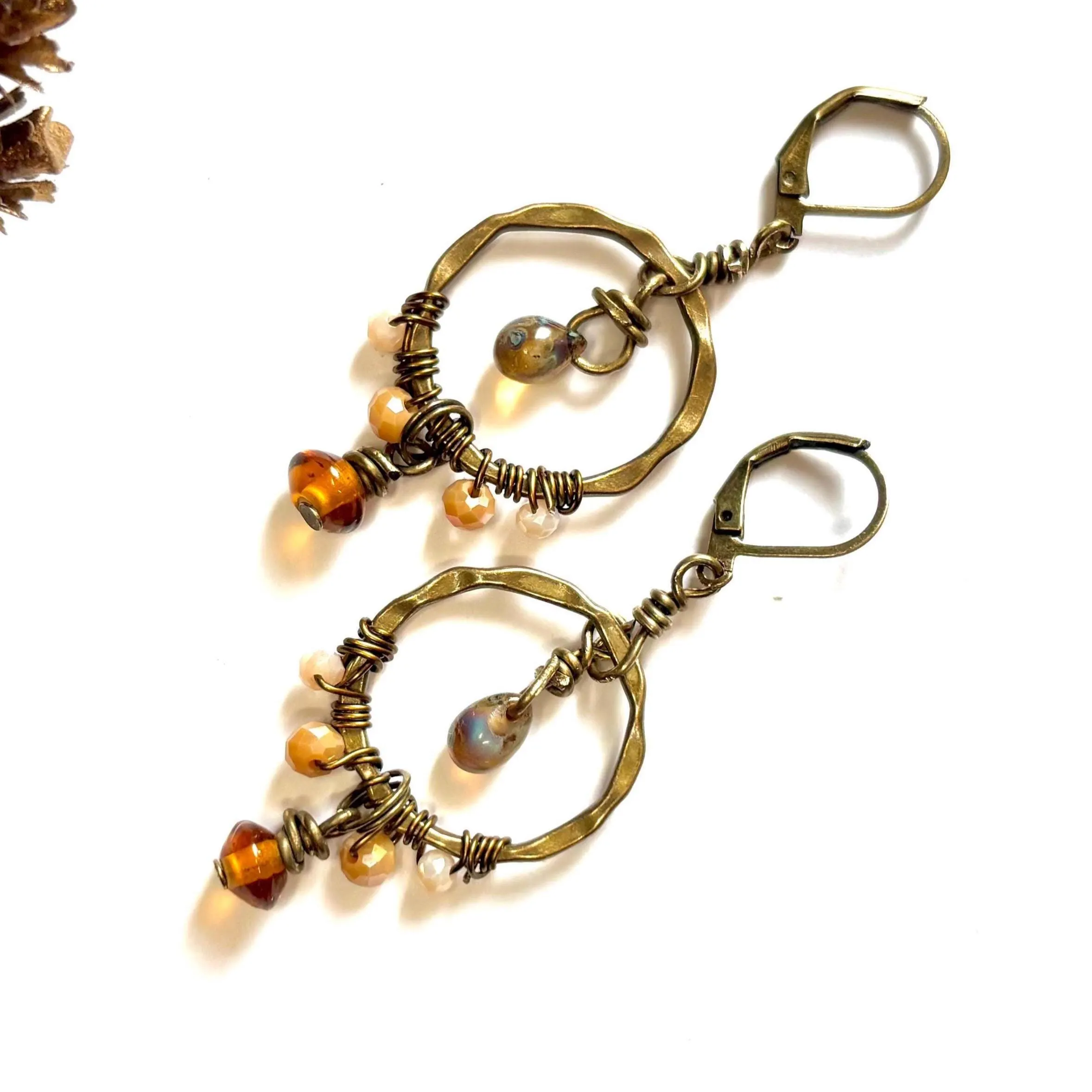 Bronze beaded dangle earrings: Boho Jewellery