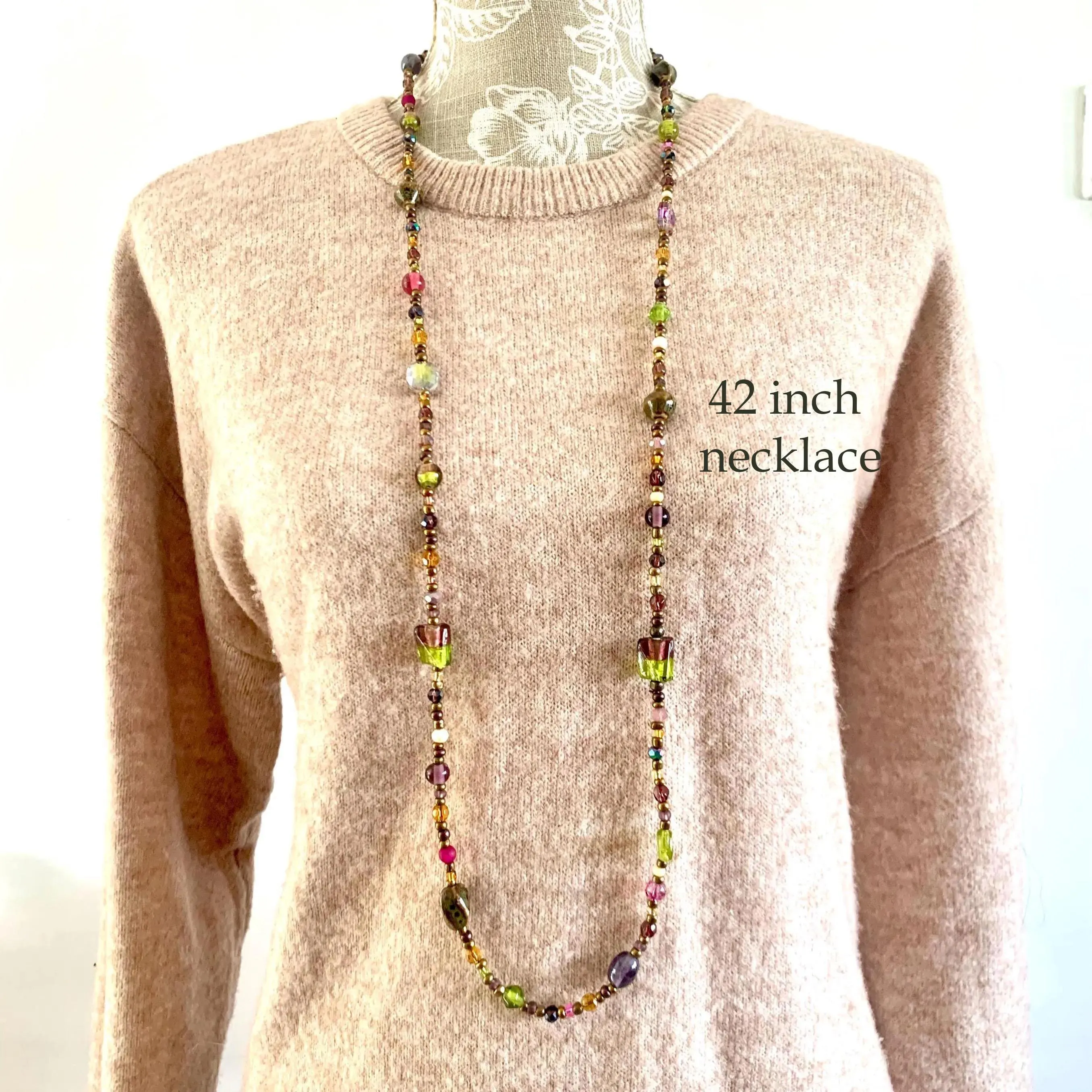 Long Beaded Mulberry Necklace: Handmade Purple, Pink & Green Jewellery - image 3