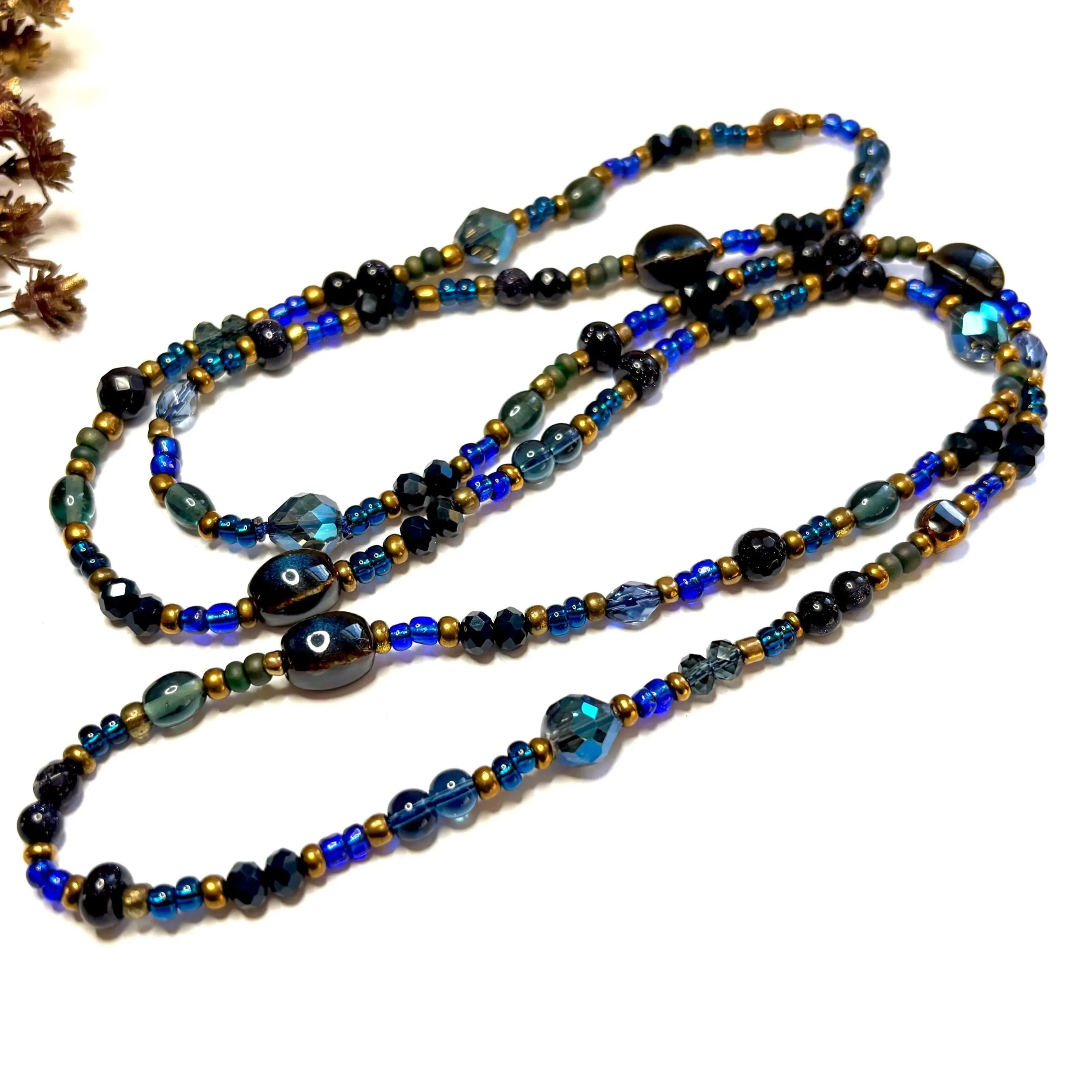Midnight Long Necklace: Blue Beaded Jewellery