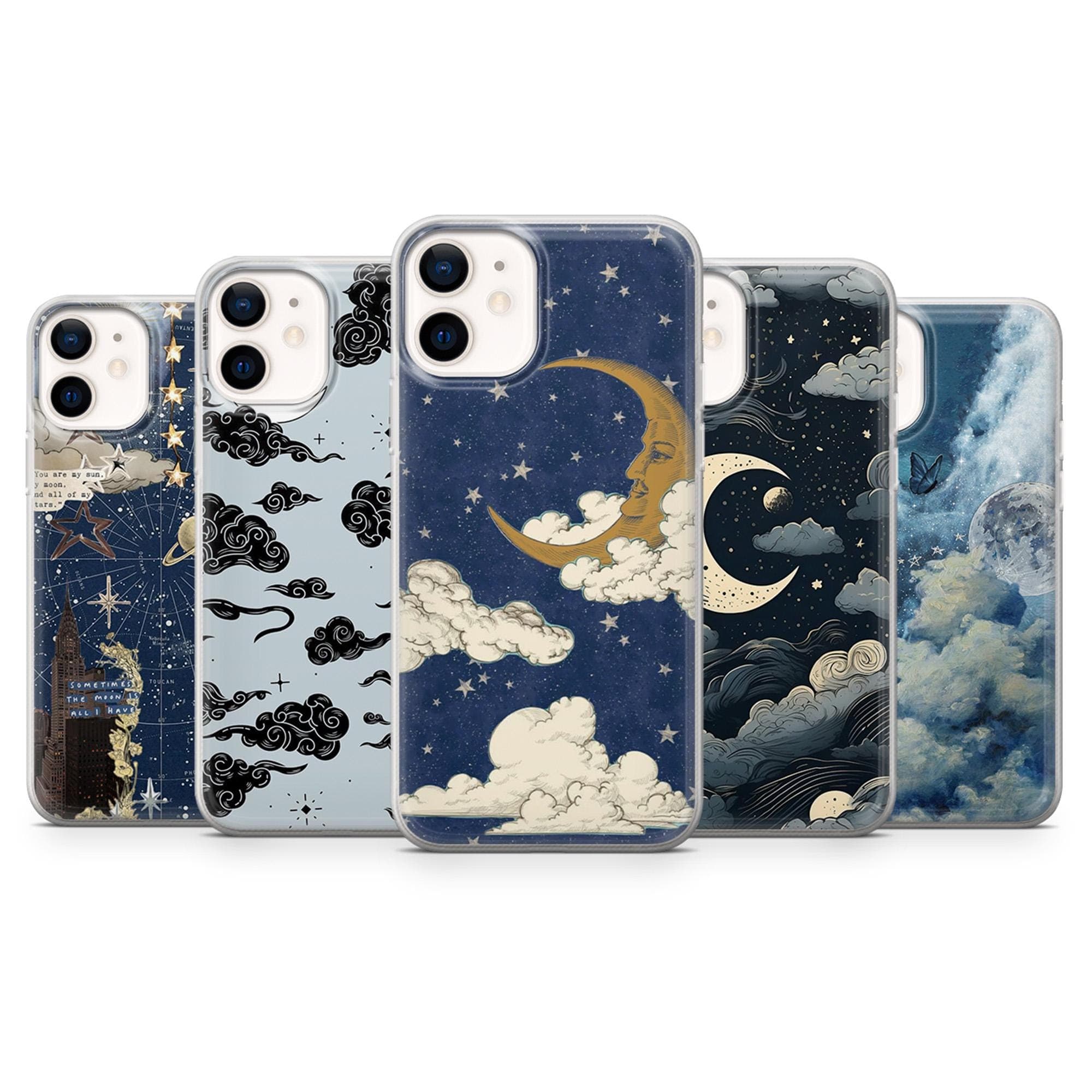 Moon Phone Case Night Sky Celestial Cover for iPhone 17e, 16, 15, 14, 13, 12, Samsung S26, S25, A17, A57, Pixel 10A, 9A, 8