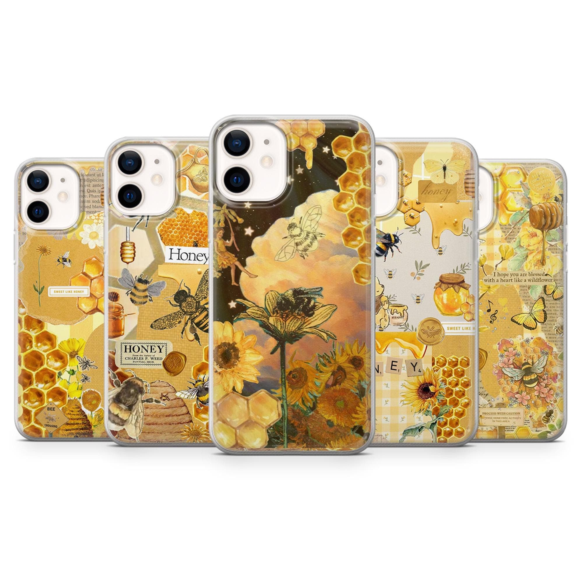 Honey Phone Case Beehive Yellow Bee Cover for iPhone 17 Pro, 16, 15, 14, 13, 12, Samsung S25, S24, A16, A56, Pixel 10, 9A, 8