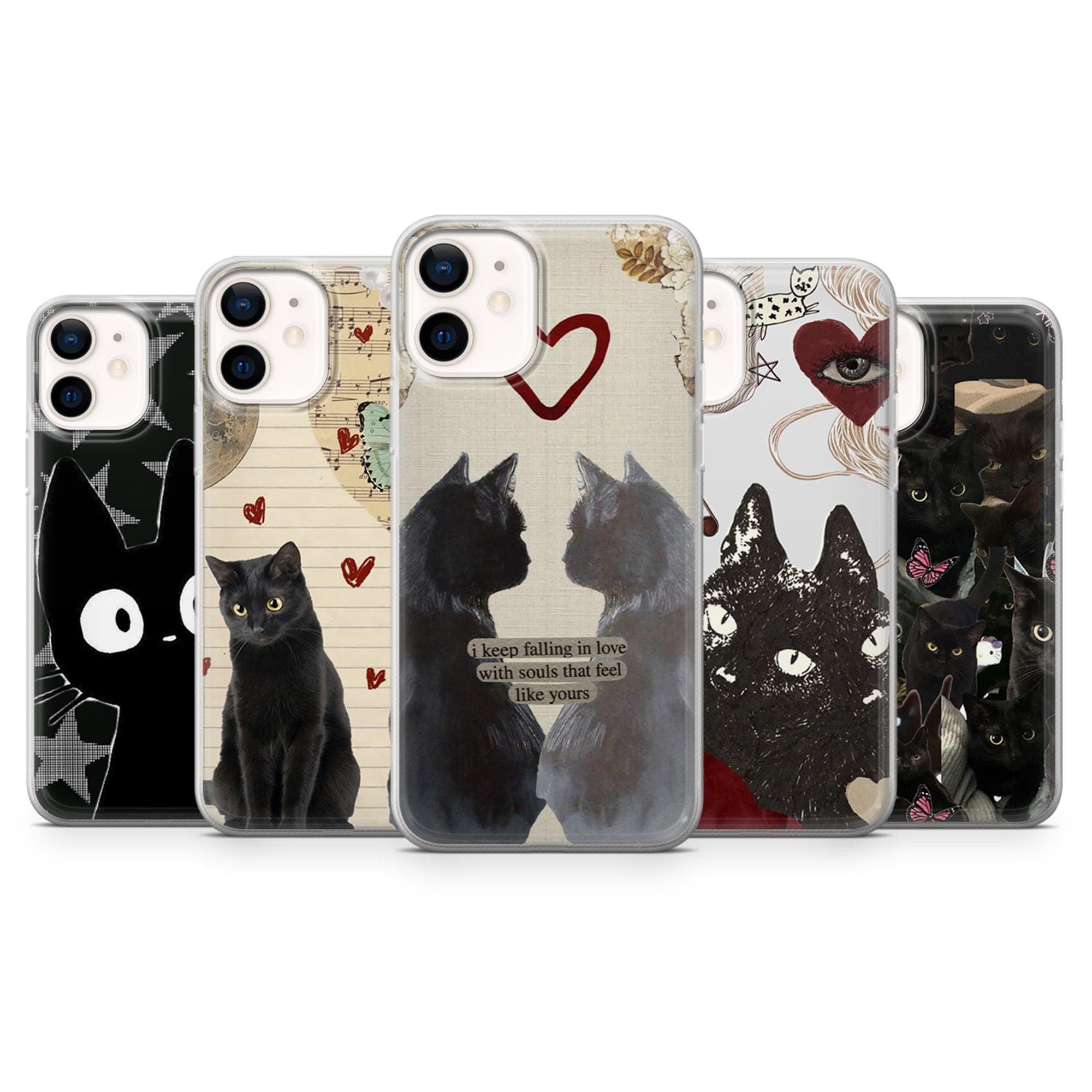 Black Cat Phone Case Grunge Gothic Cat Cover for iPhone 17 Pro, 16, 15, 14, 13, 12, Samsung S25, S24, A16, A56, Pixel 10, 9A, 8