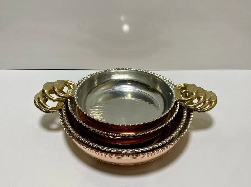 Set of 4 Copper Pans,Traditional Copper Pan Set,Omelette Pan Set,Handmade Pan ,Double Brass Handle Set,Omelette Copper Pan Mothers day gift - image 4