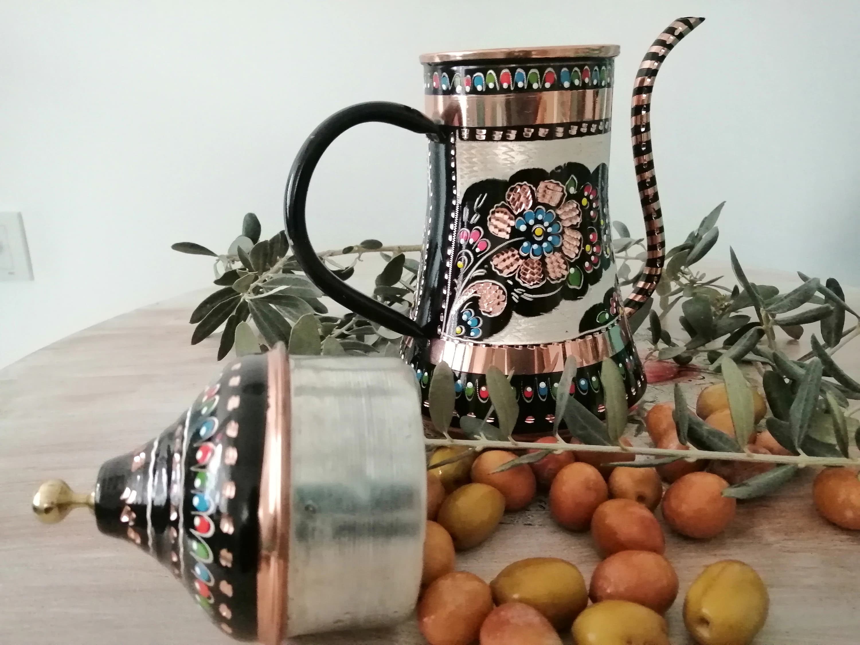 Decorative Copper Oil Bowl, Hand Carved Copper Sauce, Copper Olive Oil Bottle, Olive Oil Dispenser, Housewarming Gift, Kitchen Decor