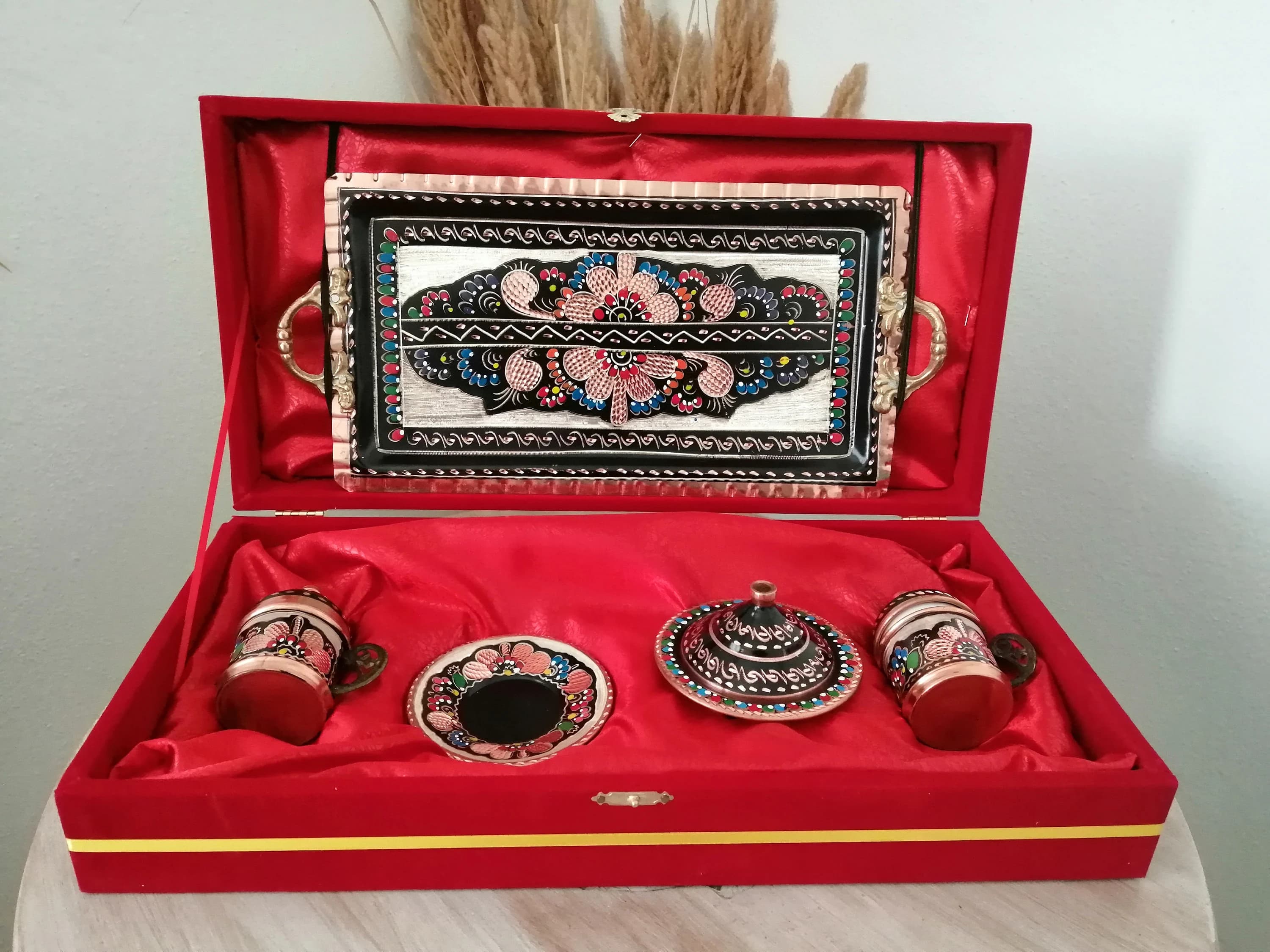 Gift Boxed Coffee Cup Set,Copper Coffee Set,Set of 2 Turkish Cups,Hand Carved Copper Set,Noltalgic Cup,Christmas Gift,Wedding Gift,Mother's - image 5