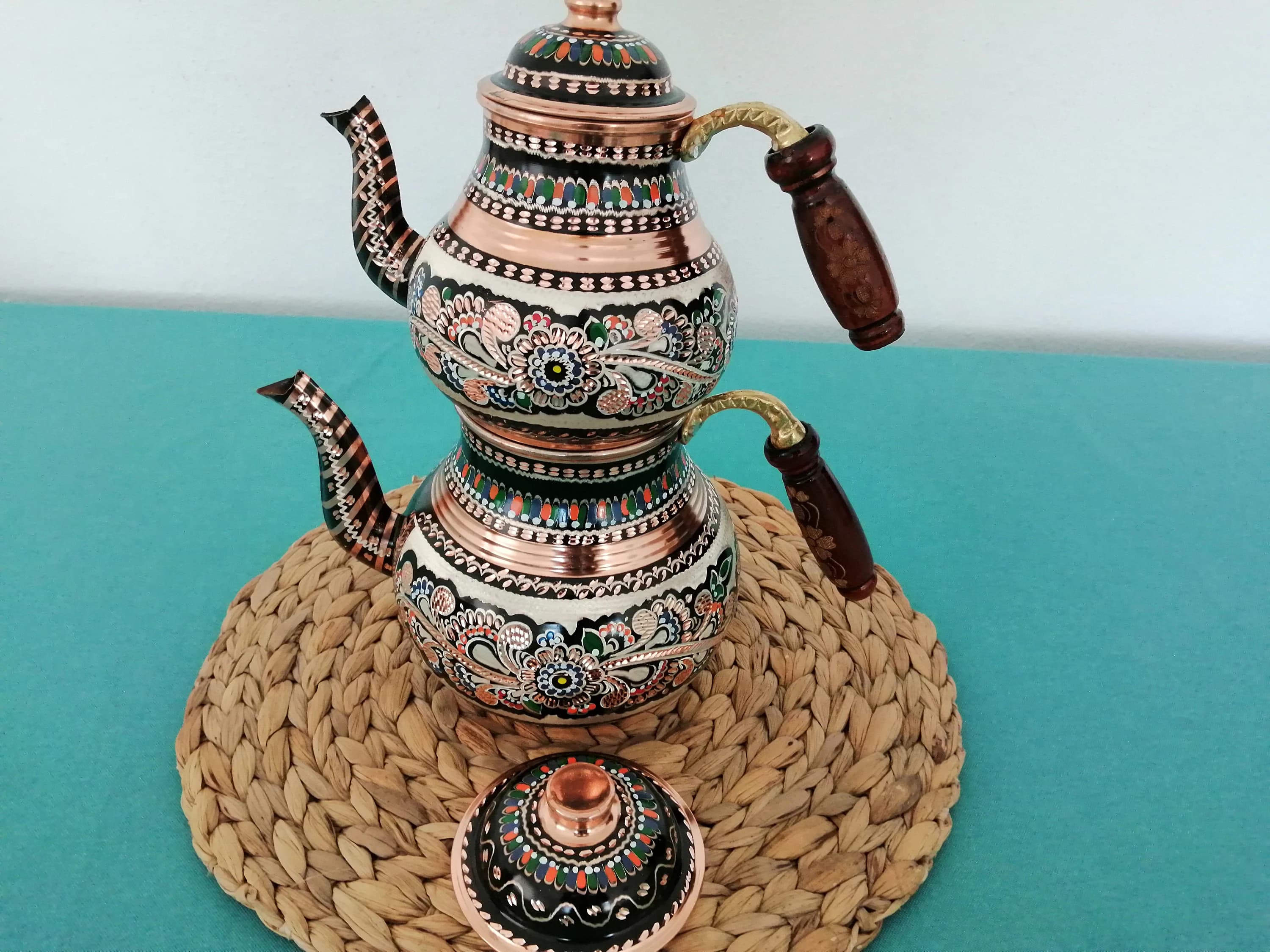 Authentic Copper Teapot, Turkish Copper Teapot, Handmade Style Rose Copper Tea, Samovar, Engraved Flower Pattern, KettleMother's day gift